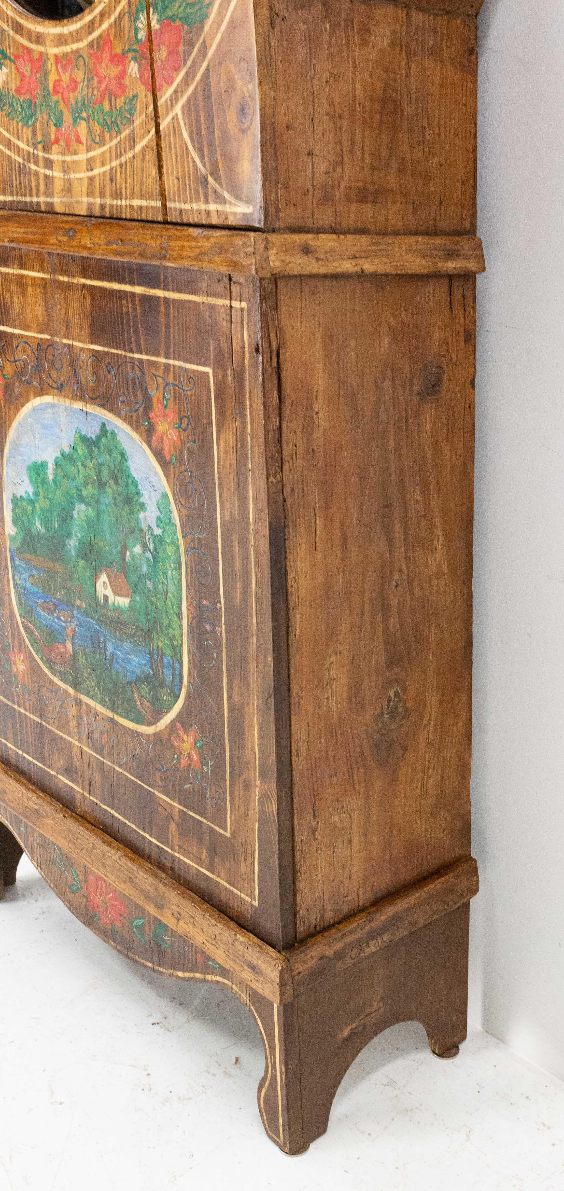 Pine 19th Century French Empire Comtoise or Grandfather Clock with Hunting Scene