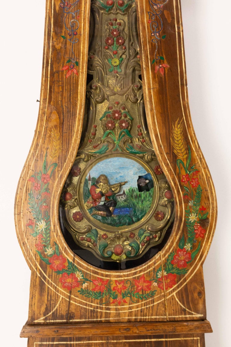 19th Century French Empire Comtoise or Grandfather Clock with Hunting Scene For Sale 2