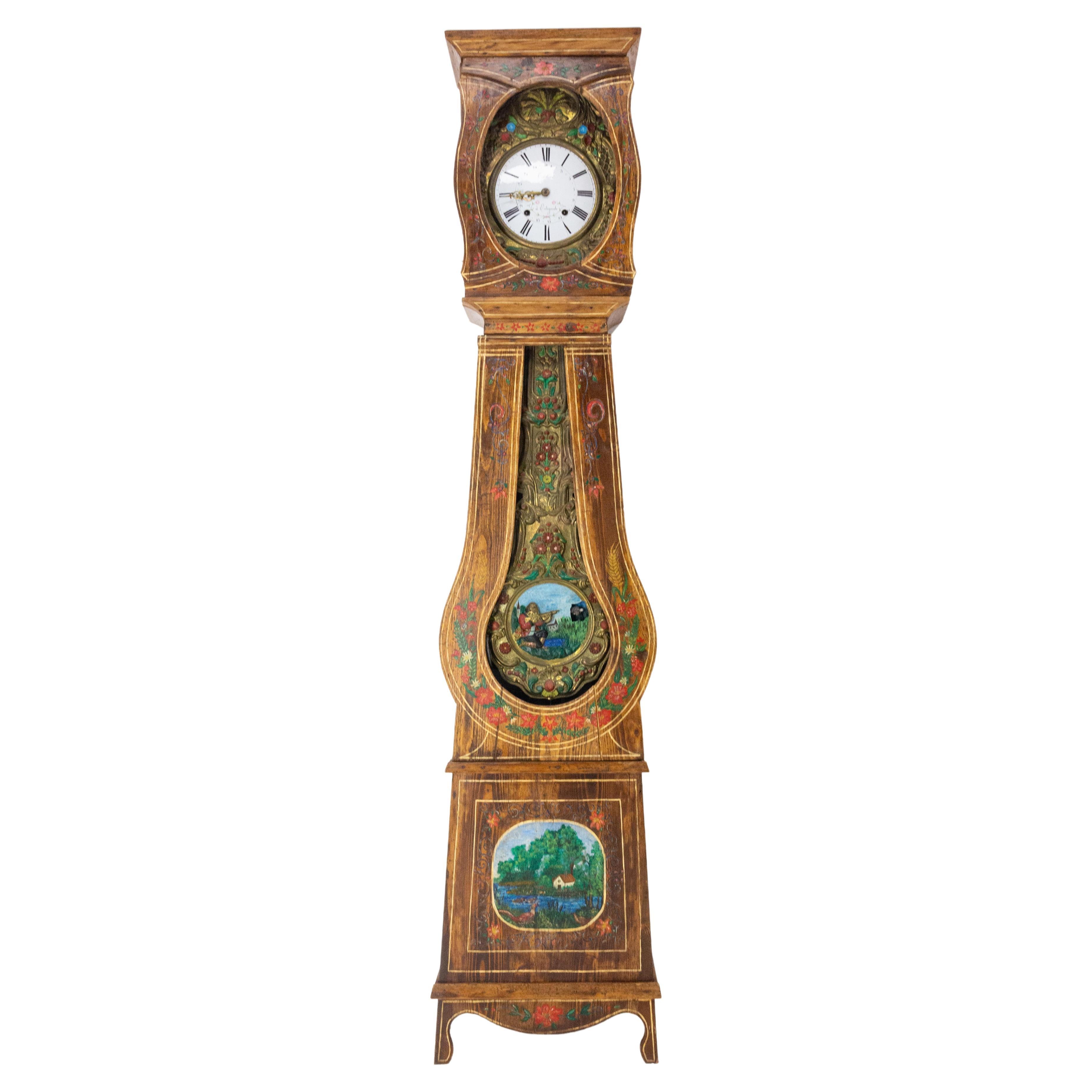 19th Century French Empire Comtoise or Grandfather Clock with Hunting Scene