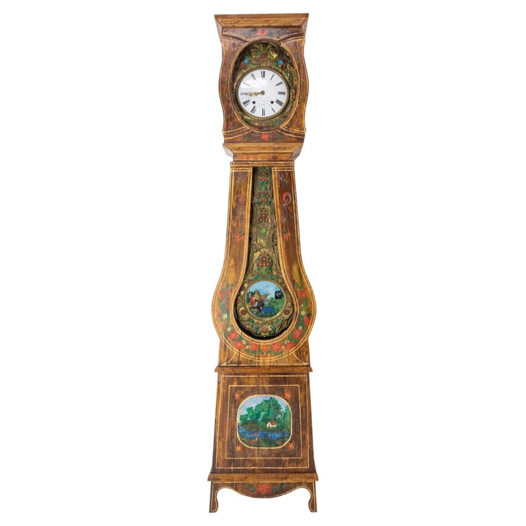 19th Century French Empire Comtoise or Grandfather Clock with Hunting Scene For Sale