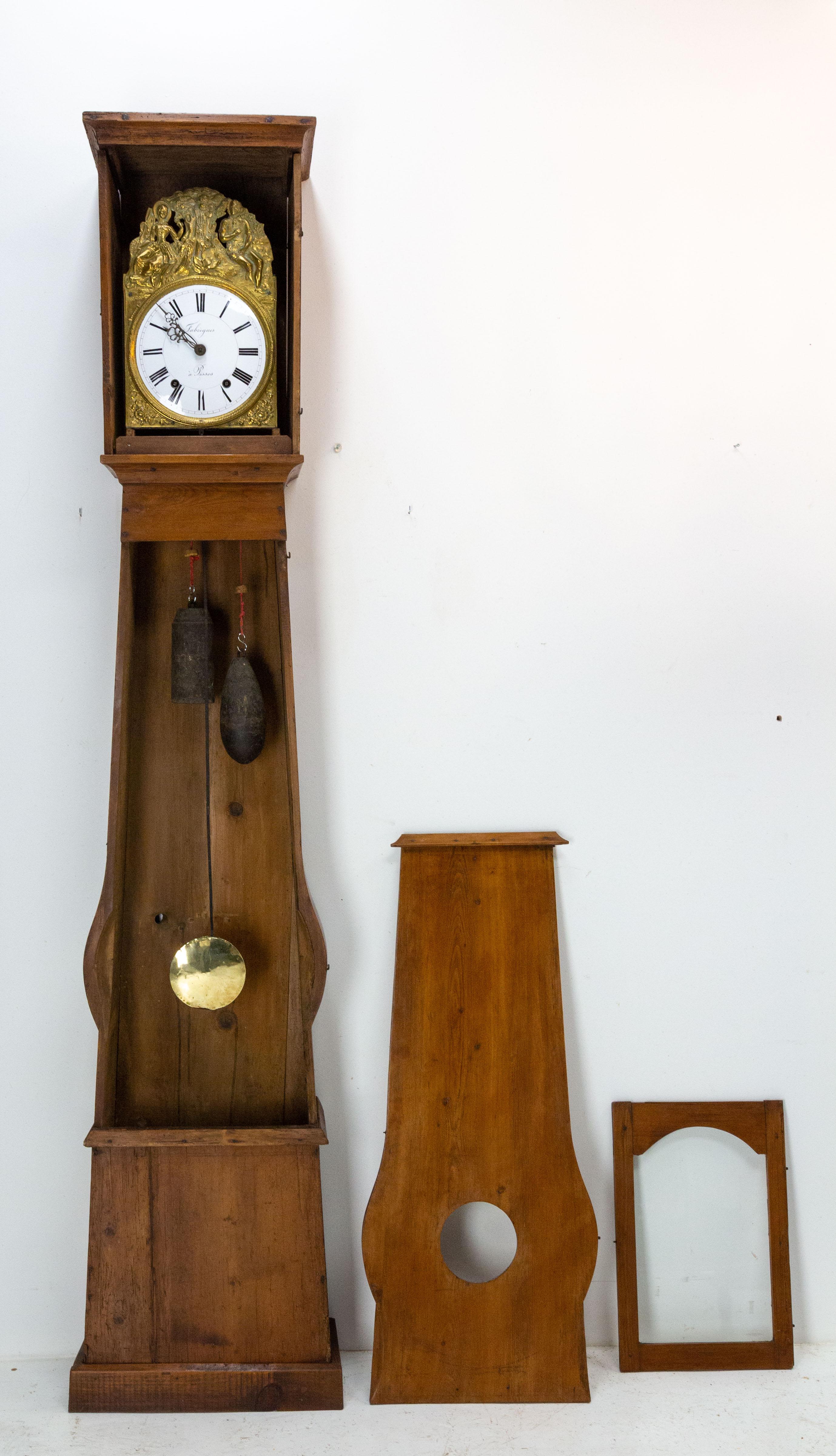 French Provincial 19th Century French Empire Comtoise or Grandfather Clock with Romantic Scene
