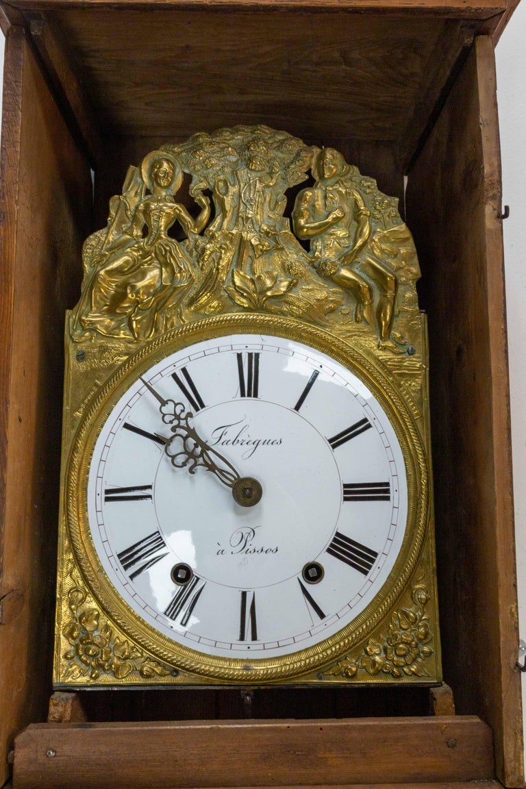 19th Century French Empire Comtoise or Grandfather Clock with Romantic Scene For Sale 1