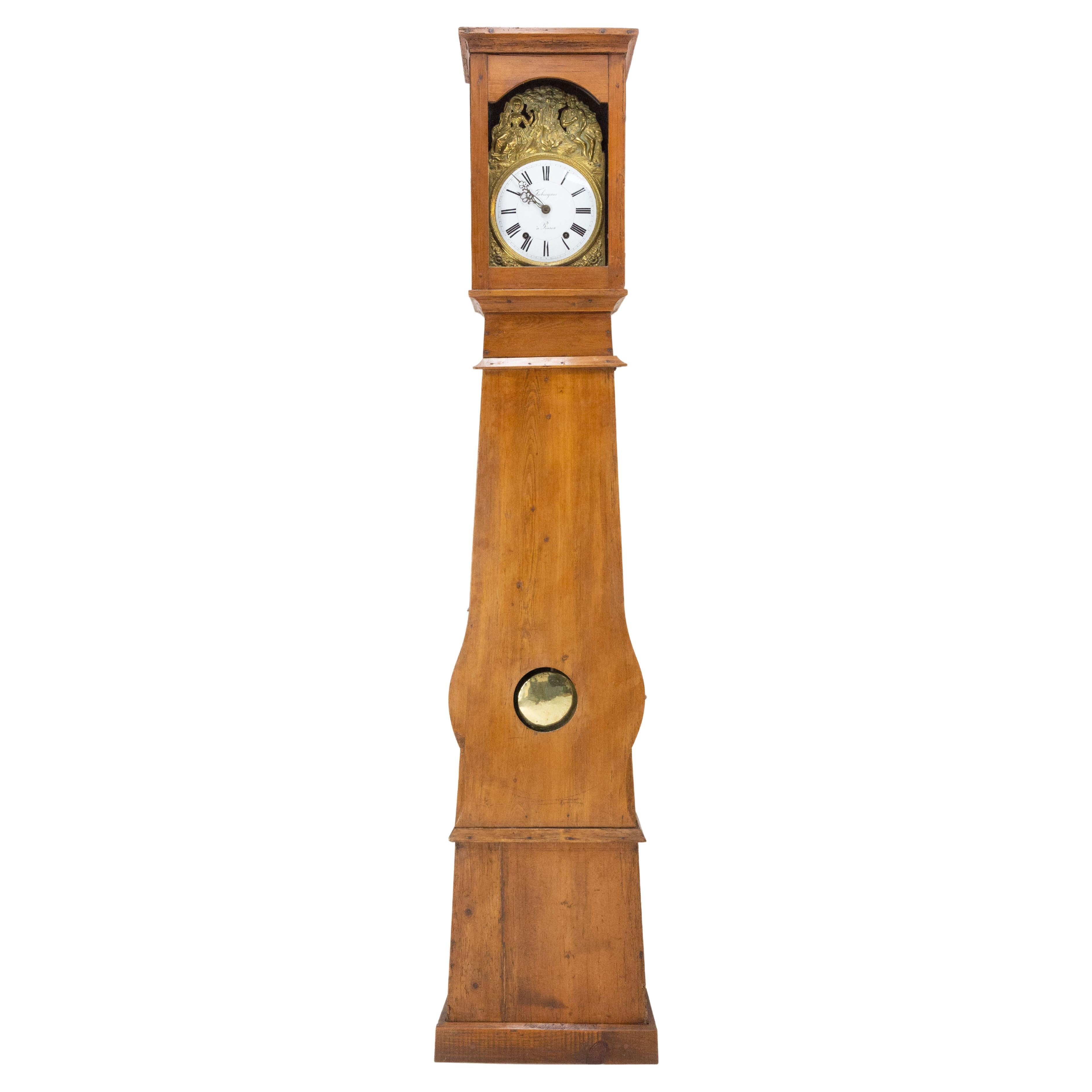 19th Century French Empire Comtoise or Grandfather Clock with Romantic Scene
