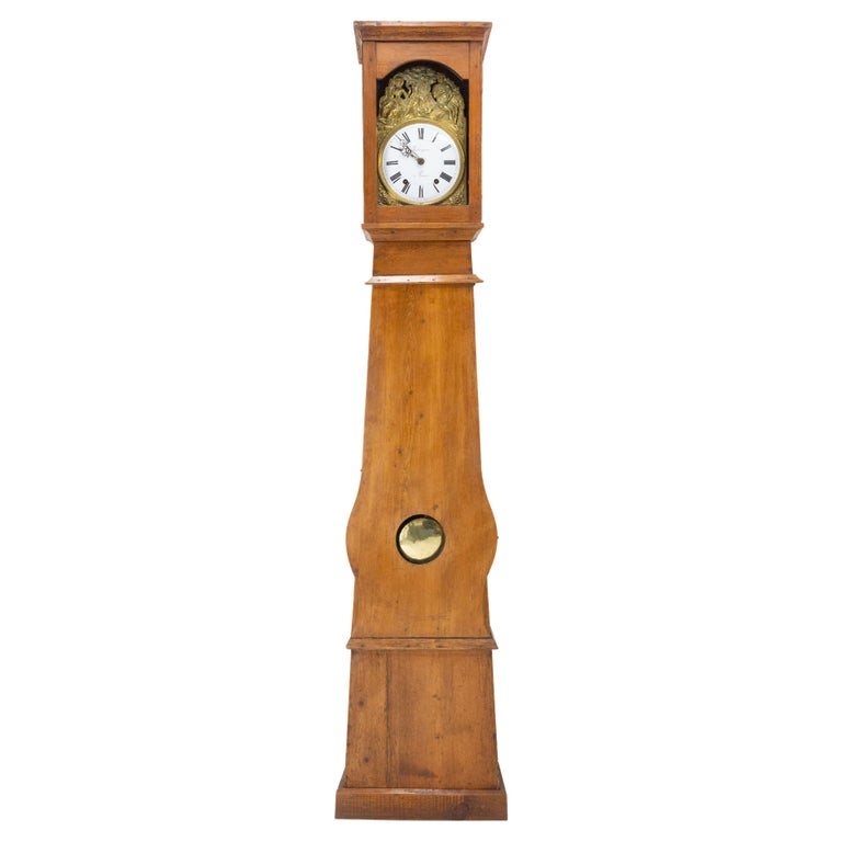 19th Century French Empire Comtoise or Grandfather Clock with Romantic Scene For Sale