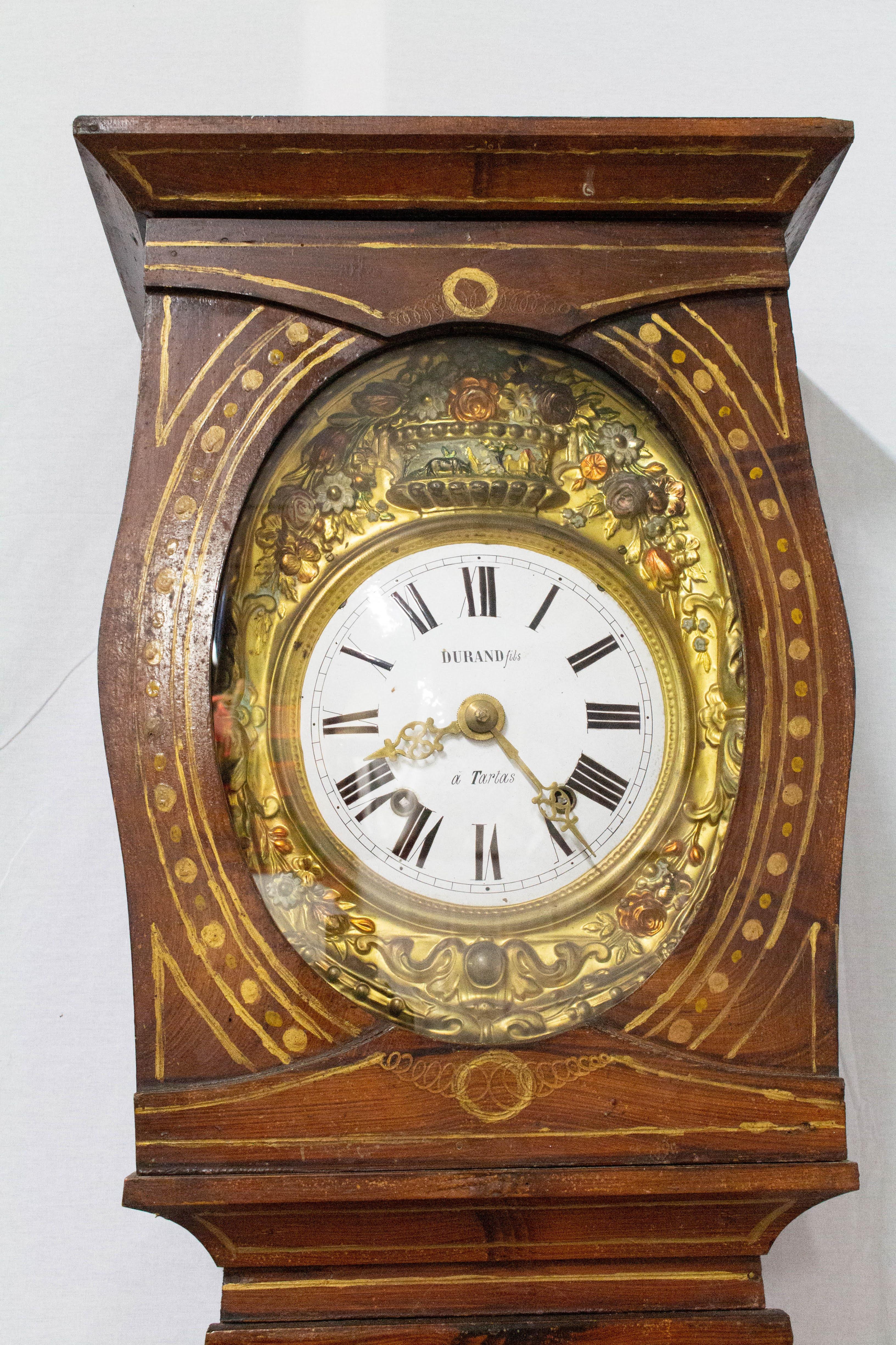 Pine 19th Century French Empire Comtoise or Grandfather Clock with Scenes of Farm