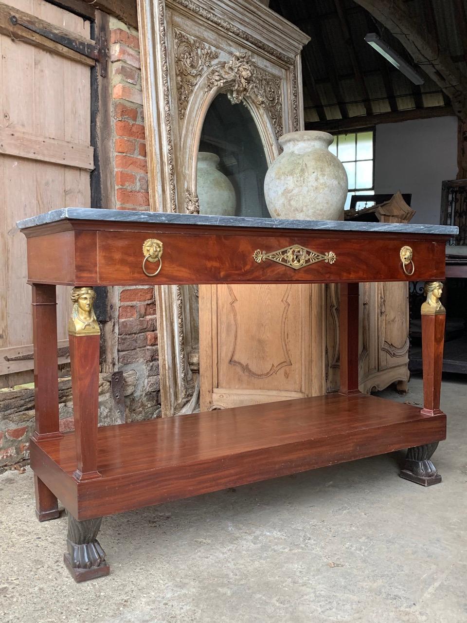 Hand-Crafted 19th Century French Empire Console Table For Sale