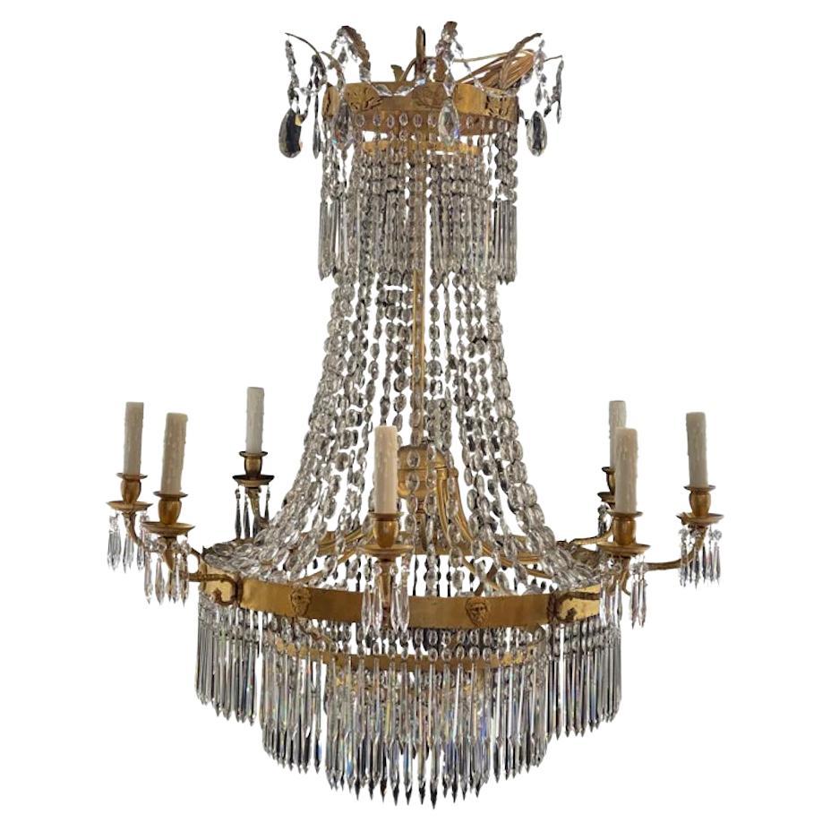 19th Century French Empire Crystal-cut Waterfall Form Chandelier