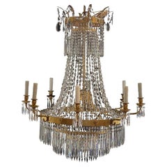 19th Century French Empire Crystal-cut Waterfall Form Chandelier