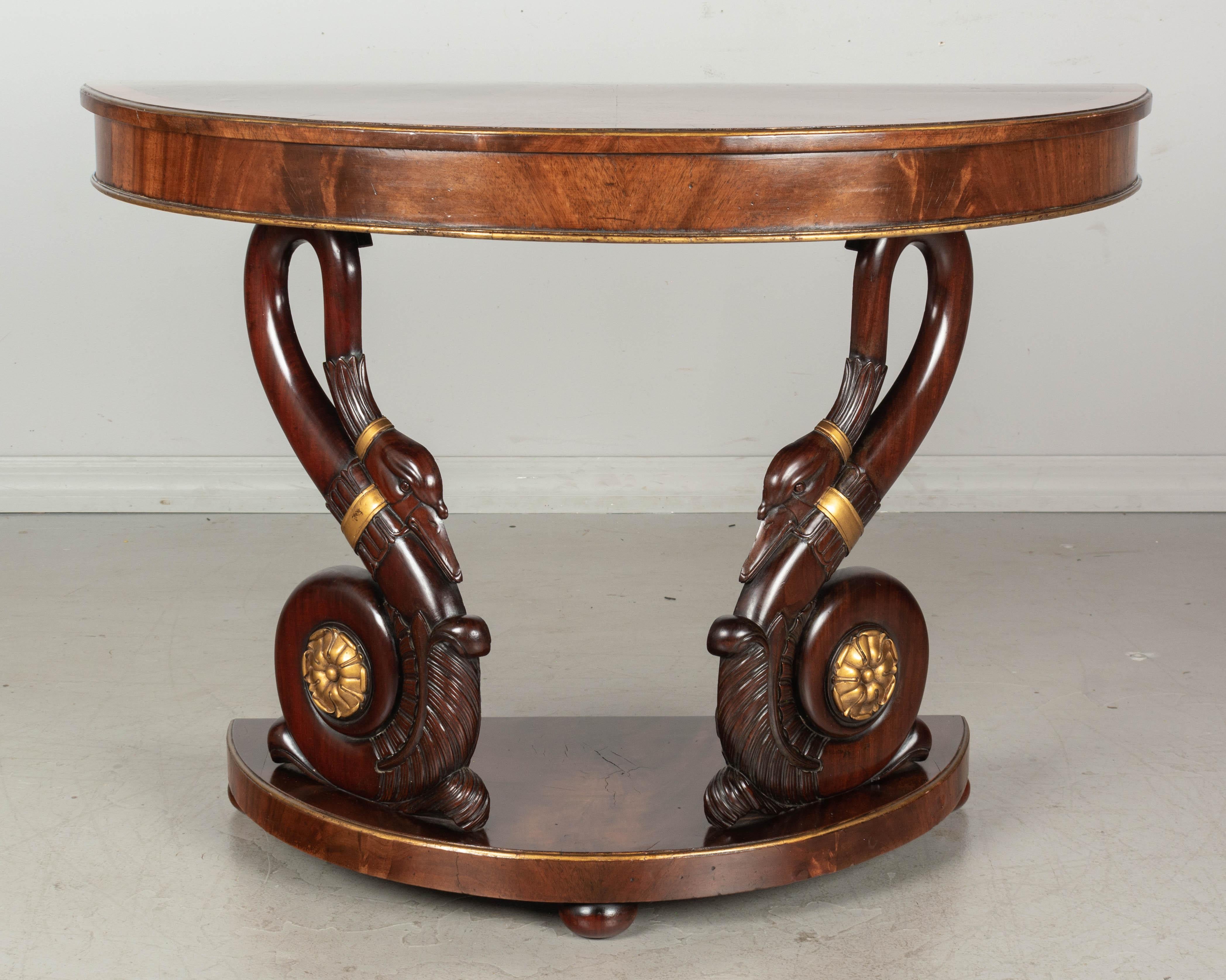 Veneer 19th Century French Empire Demilune Console Table For Sale