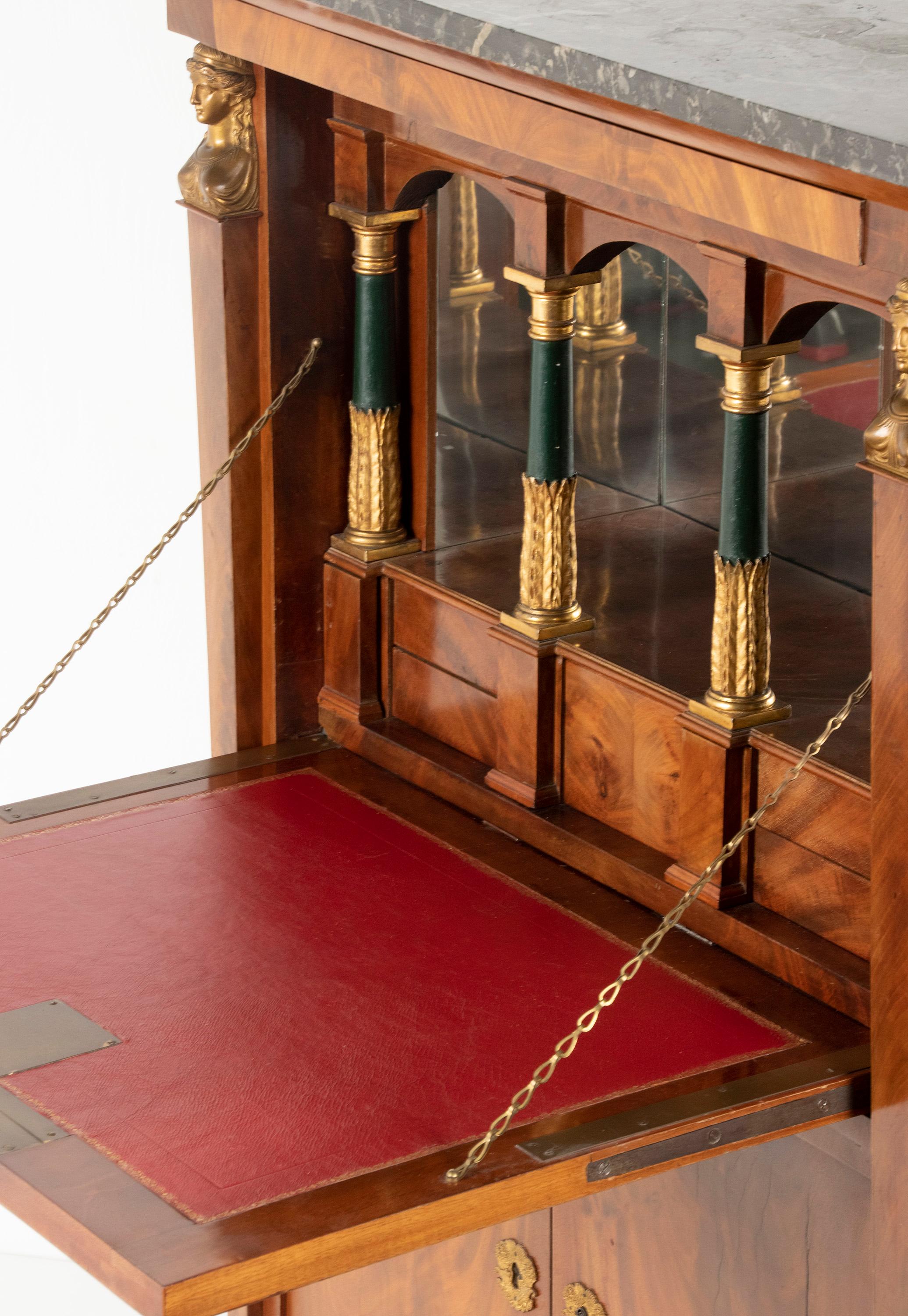 Bronze 19th Century French Empire desk Secretaire a Abattant For Sale