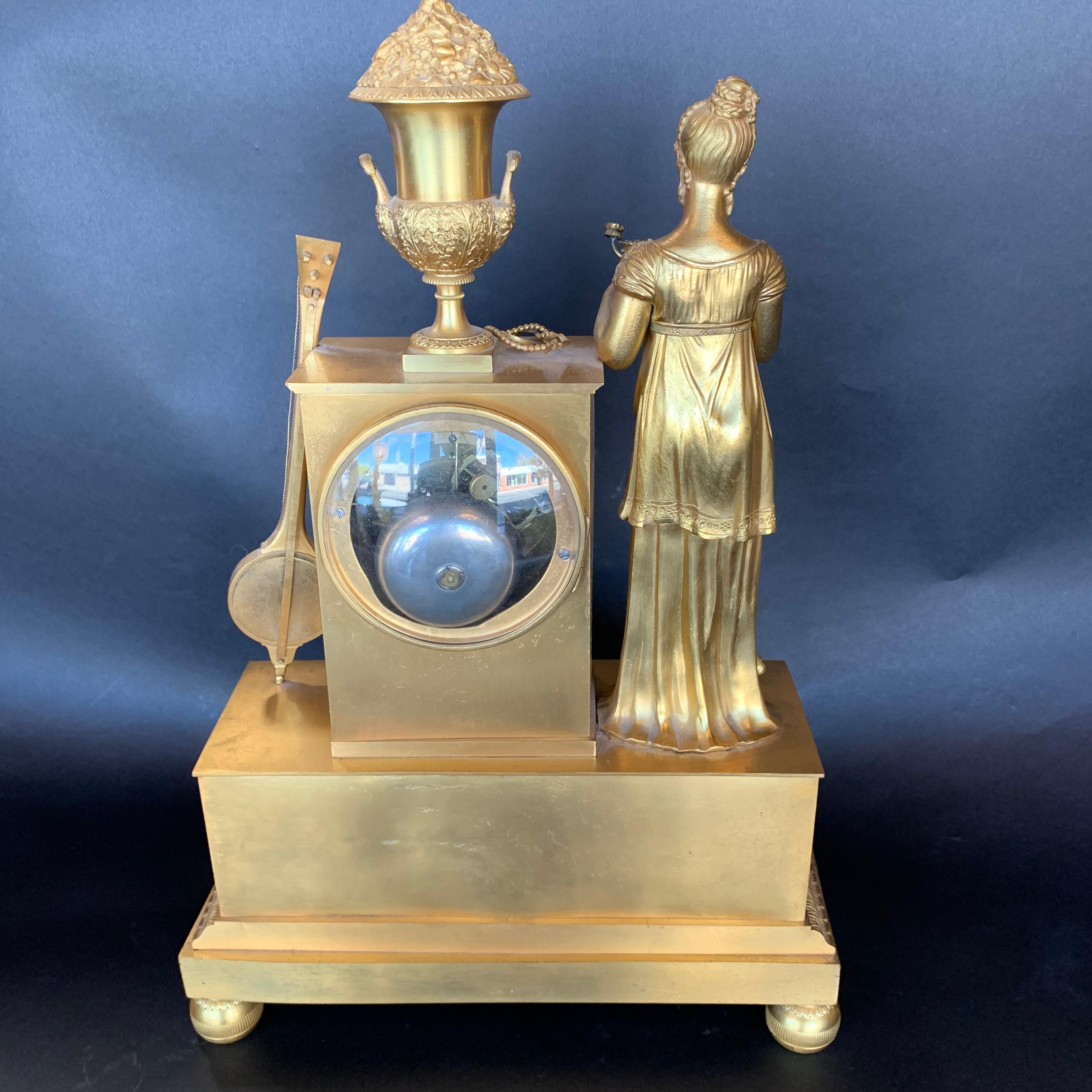 19th Century French Empire Dore Bronze Clock In Good Condition For Sale In Los Angeles, CA