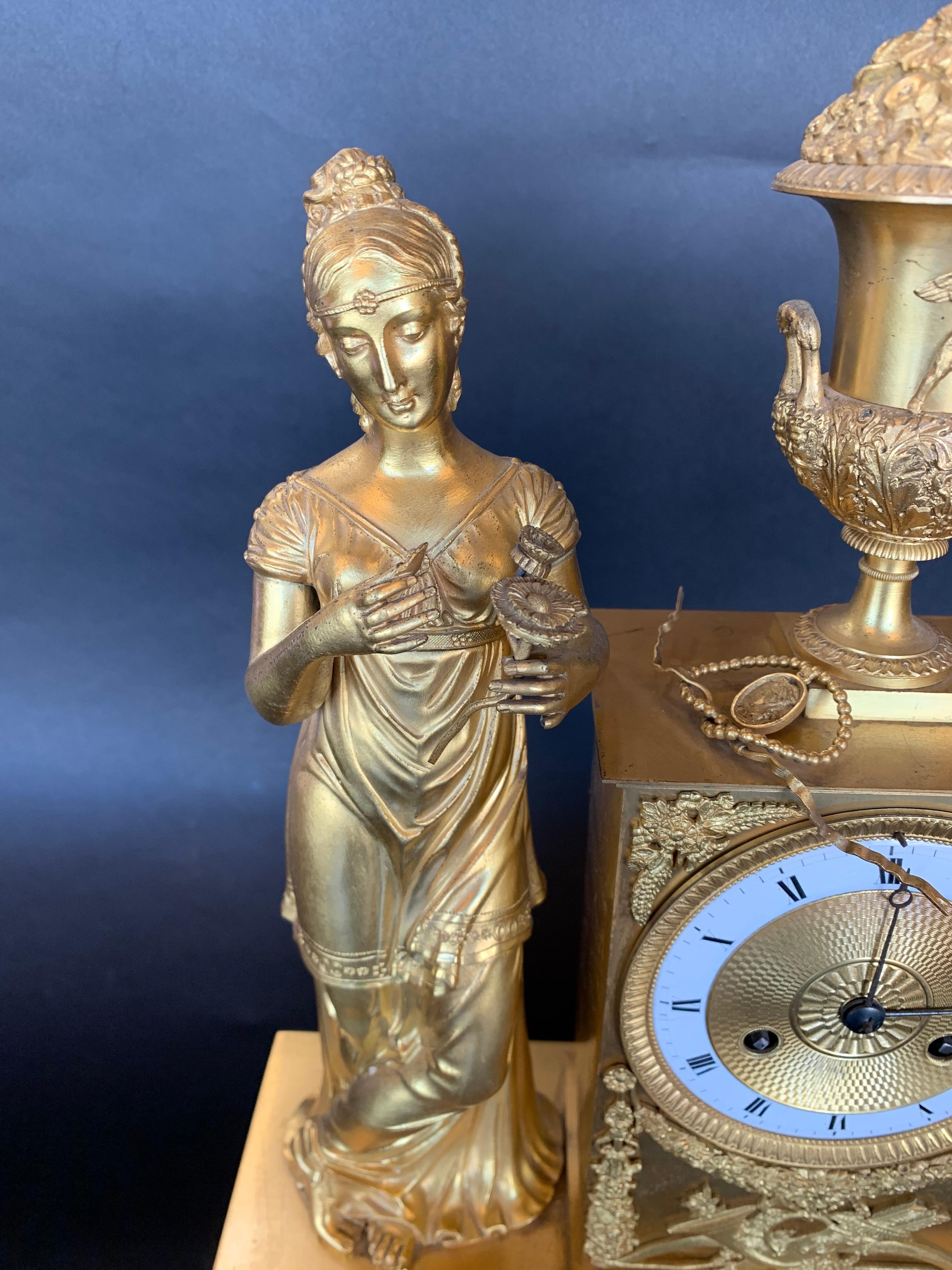 19th Century French Empire Dore Bronze Clock For Sale 2
