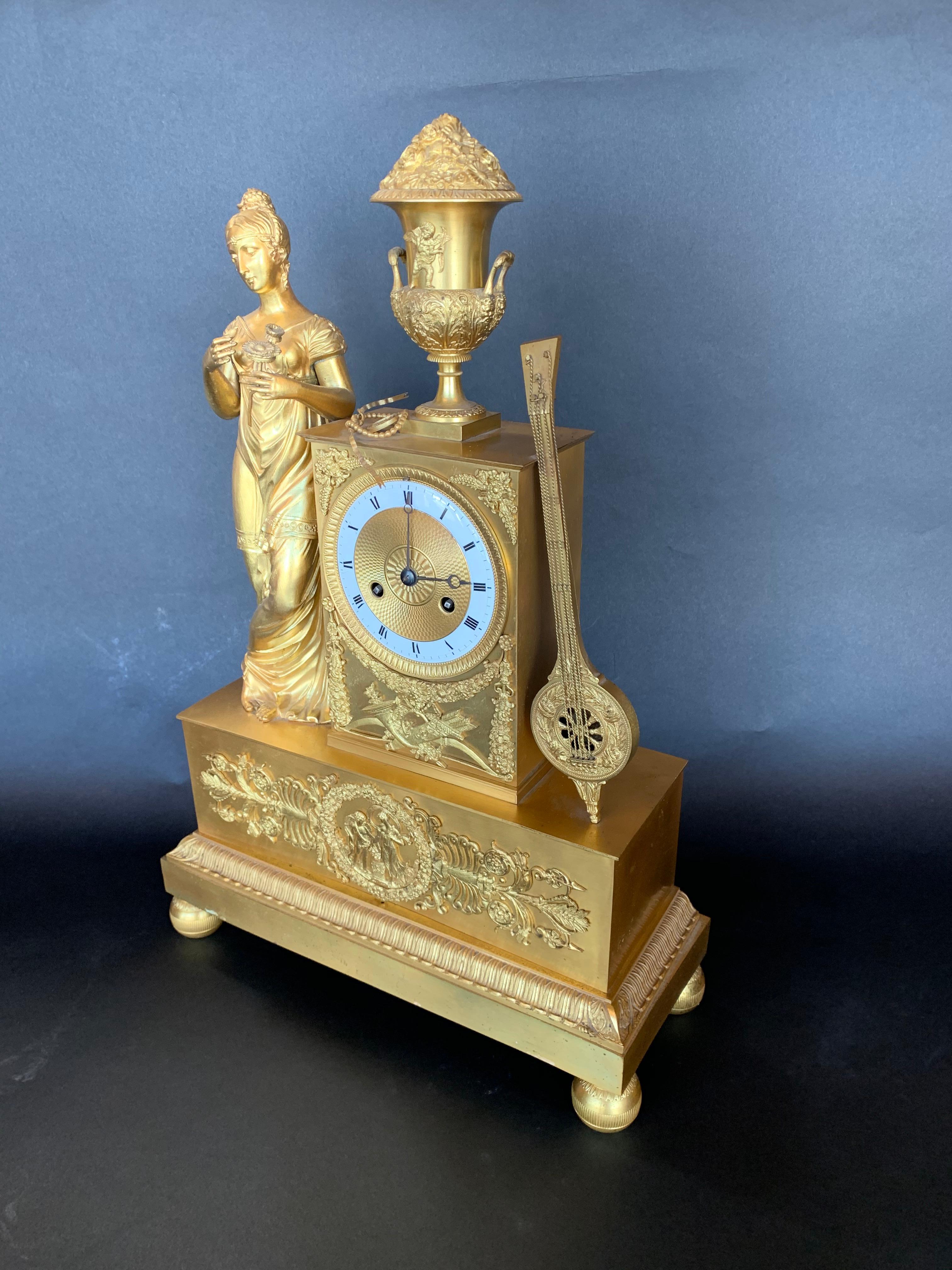 19th Century French Empire Dore Bronze Clock For Sale 3