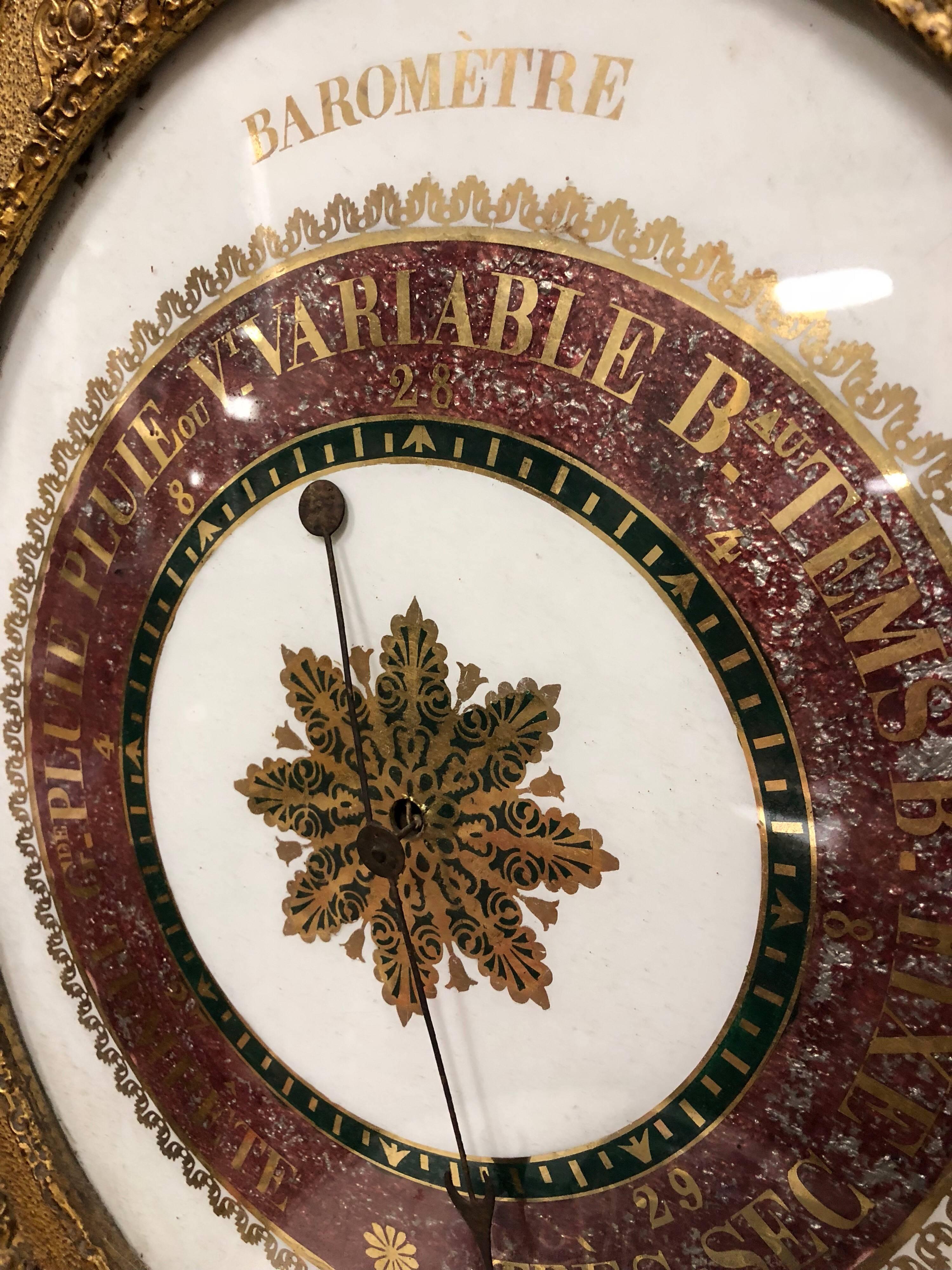 19th Century French Empire Gilt Barometer In Good Condition For Sale In Fairhope, AL