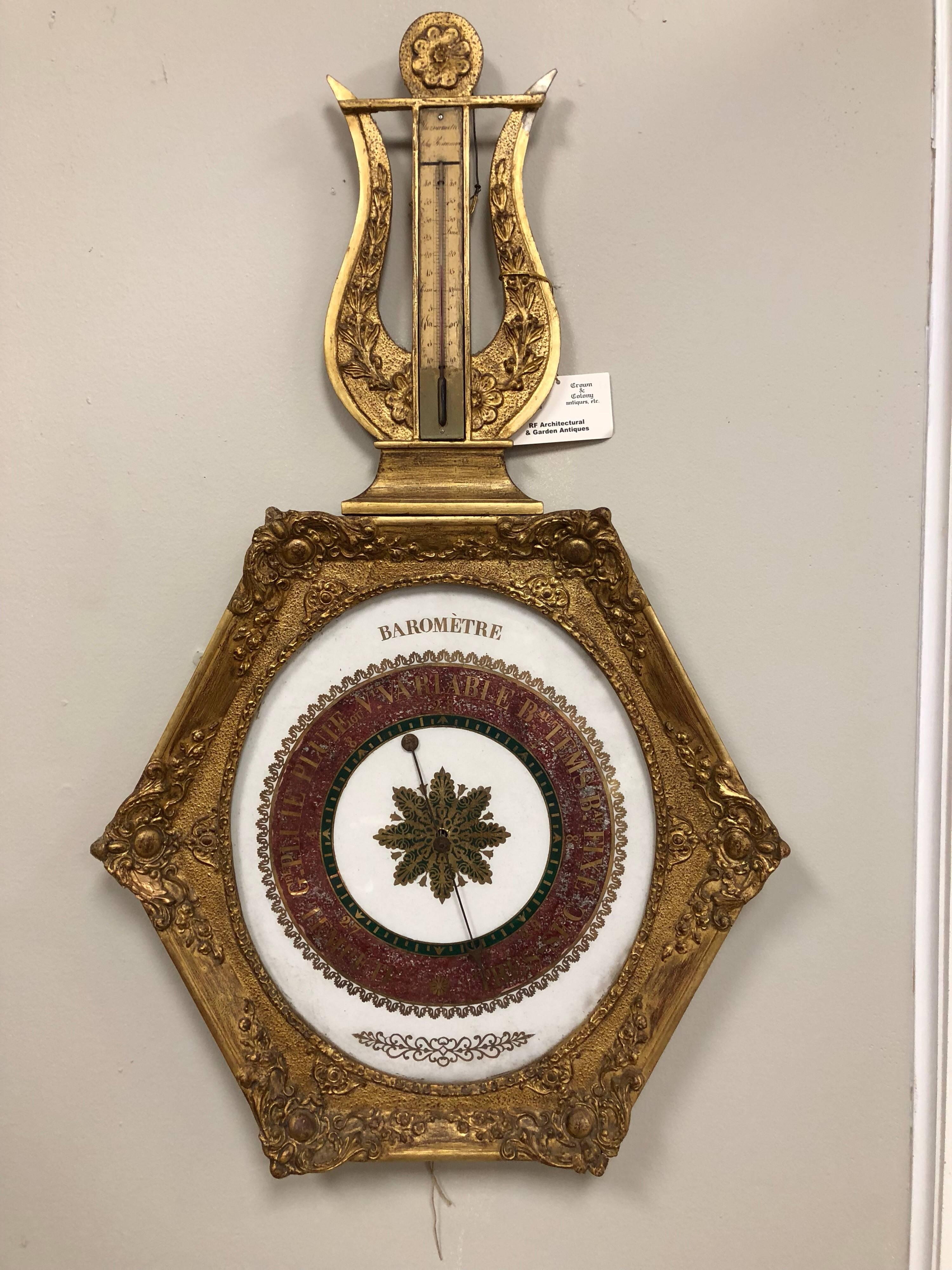 19th Century French Empire Gilt Barometer For Sale 2