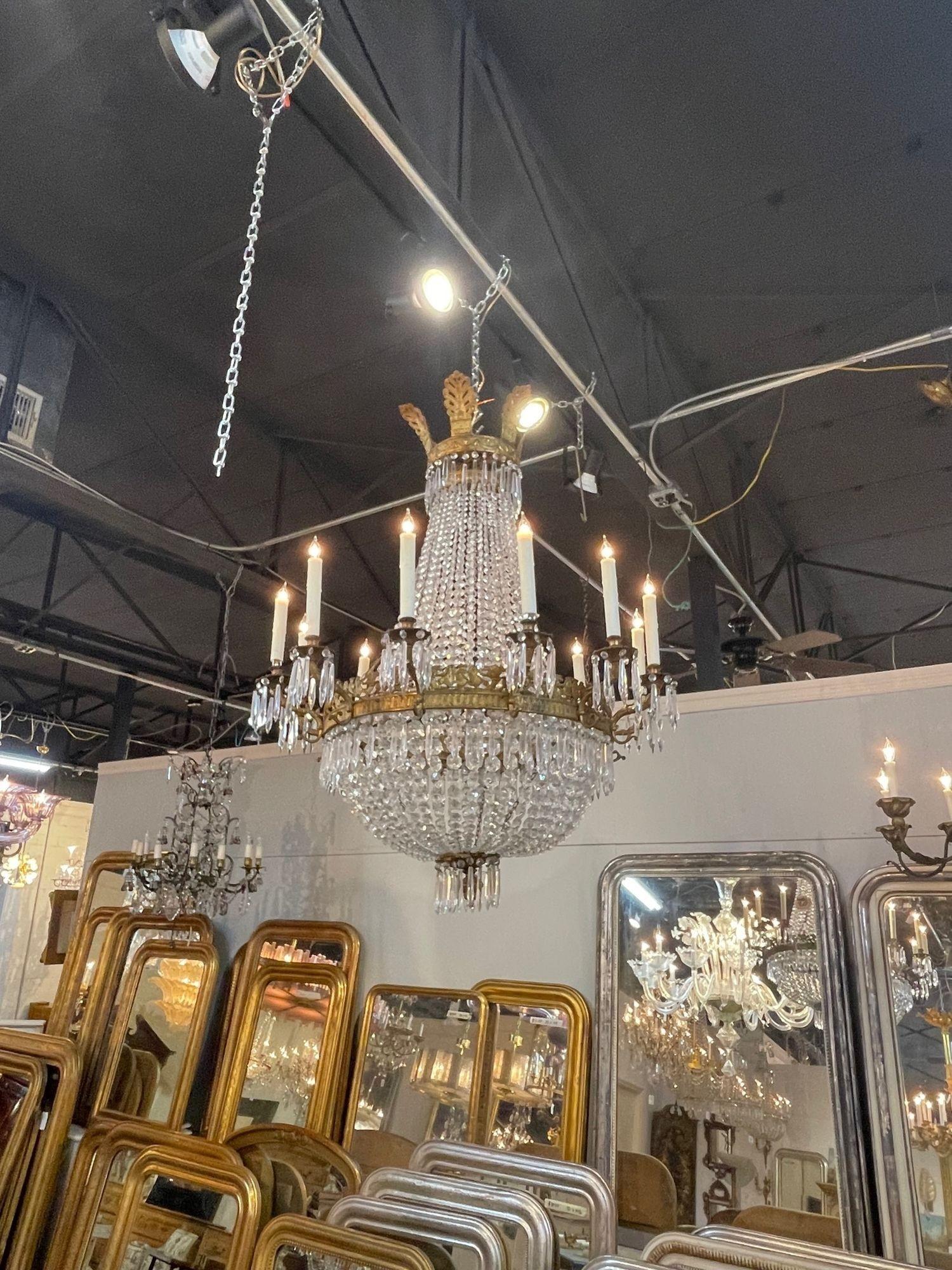 19th Century French Empire Gilt Bronze and Crystal Chandelier In Good Condition In Dallas, TX