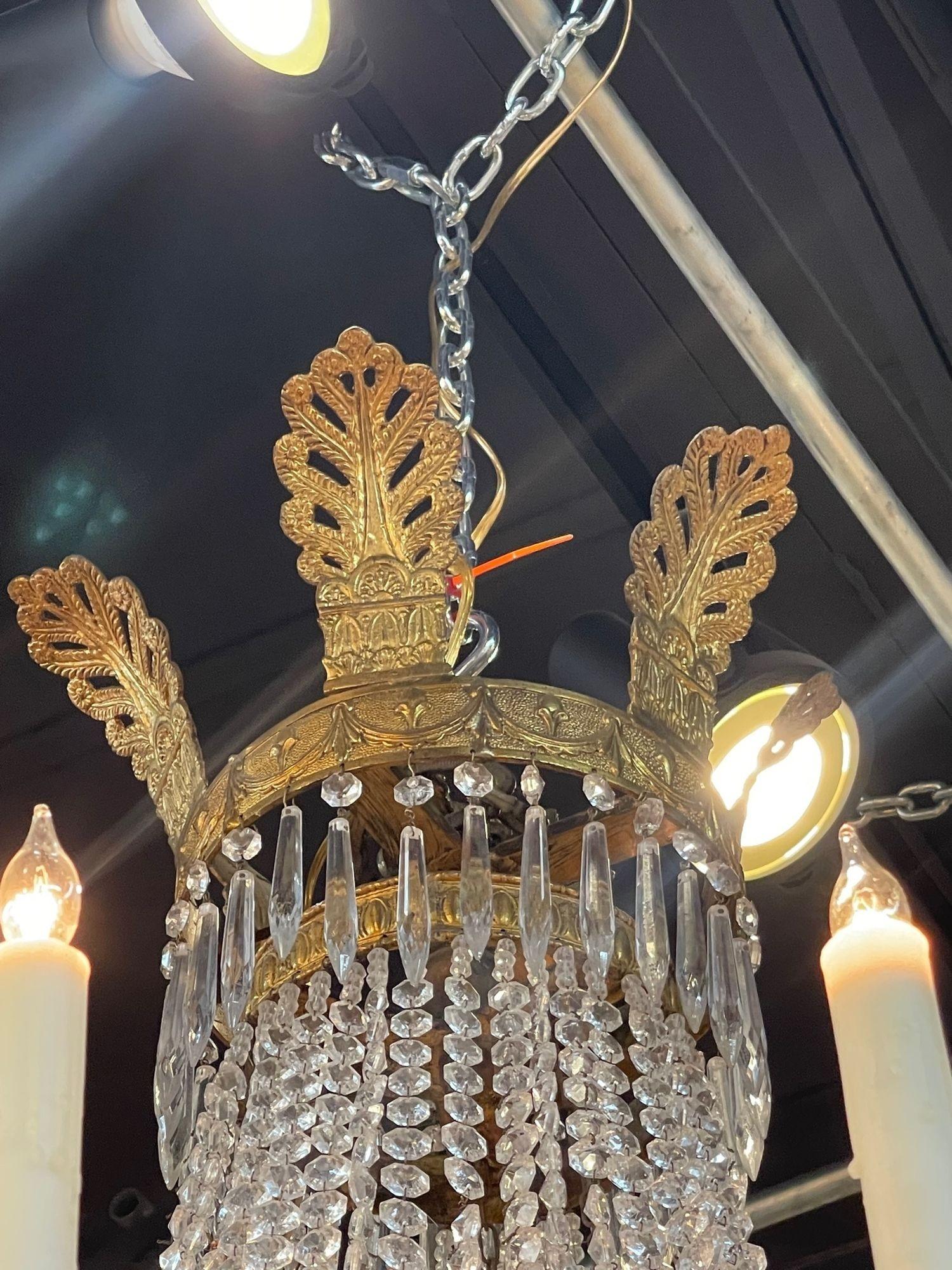 19th Century French Empire Gilt Bronze and Crystal Chandelier 4