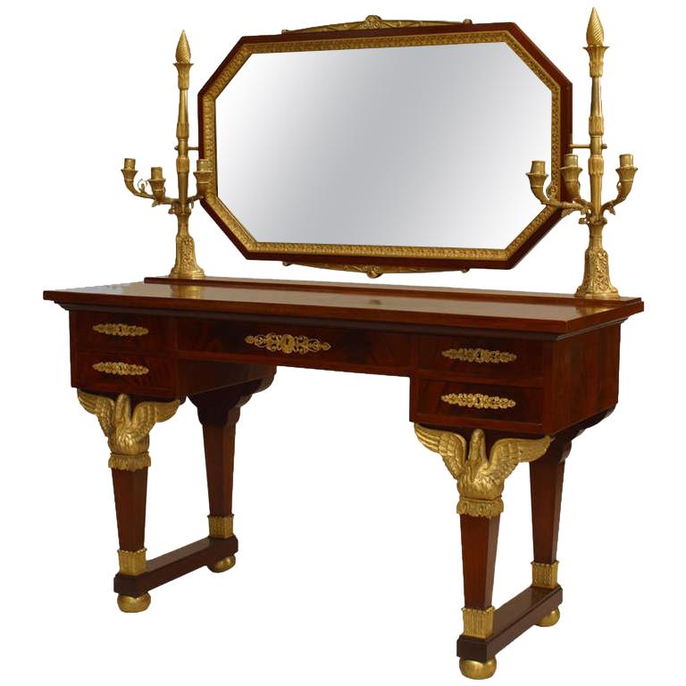 French Empire Bronze and Mahogany Vanity For Sale