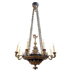 19th Century French Empire Gilt Bronze and Tole Chandelier with 8 Lights