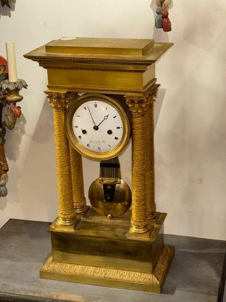 19th Century French Empire Gilt Bronze Mantel Clock In Good Condition For Sale In Dallas, TX