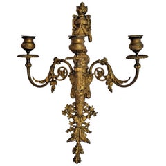 19th Century French Empire Gilt Bronze Three-Light Sconce, Wall Candelabra