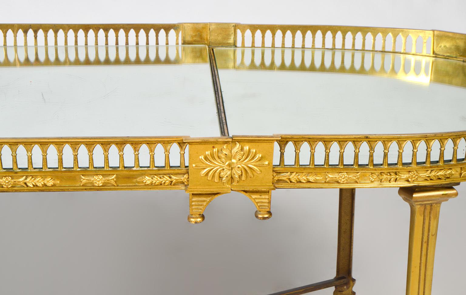 19th Century French Empire Gilt Bronze Three Part Mirrored Plateau Sofa Table In Good Condition In Ft. Lauderdale, FL