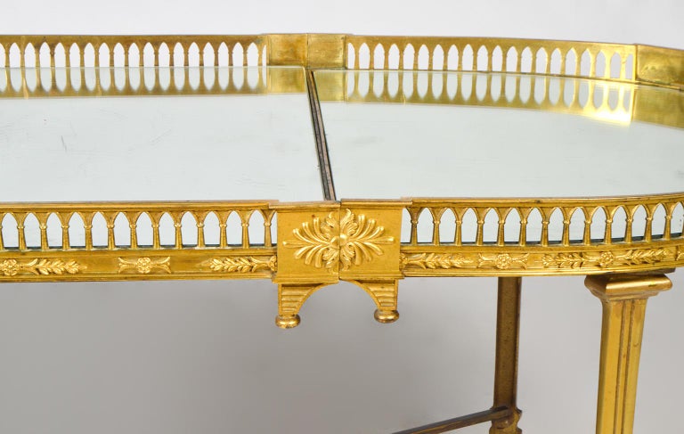 19th Century French Empire Gilt Bronze Three Part Mirrored Plateau Sofa Table In Good Condition In Ft. Lauderdale, FL