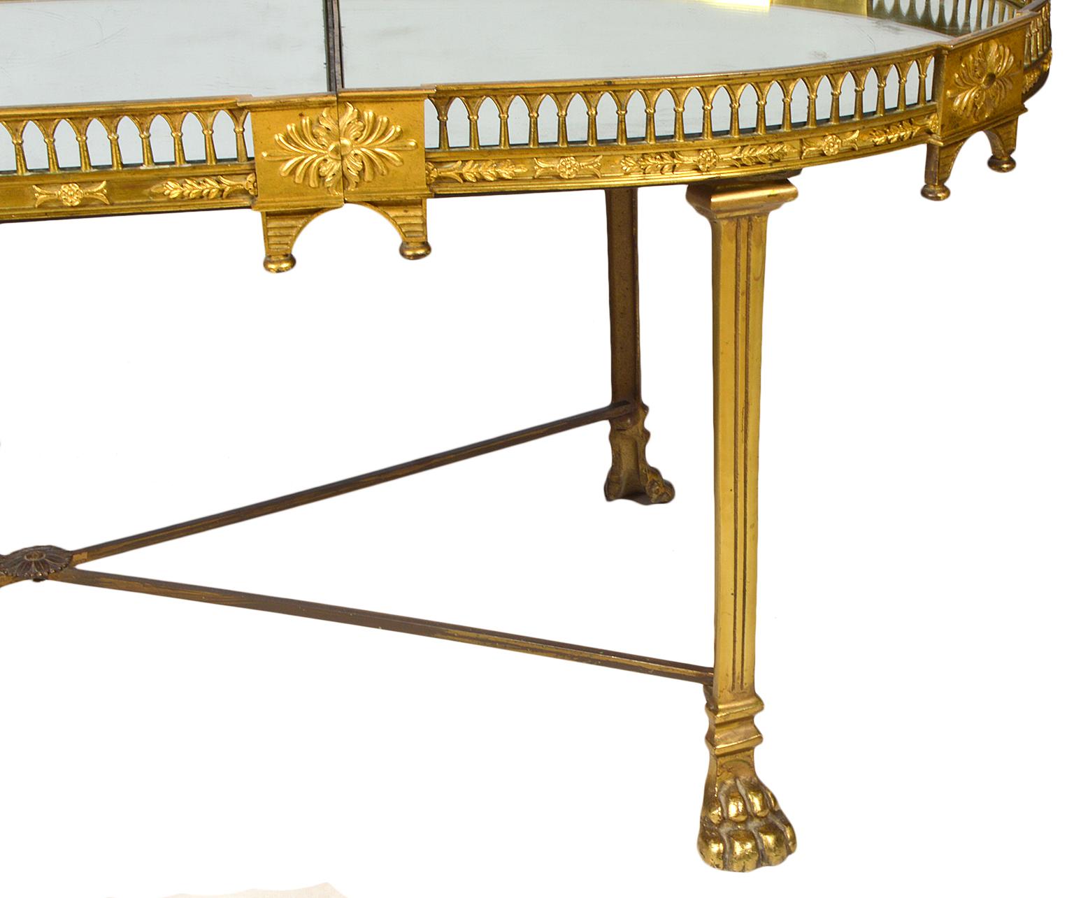 19th Century French Empire Gilt Bronze Three Part Mirrored Plateau Sofa Table 1