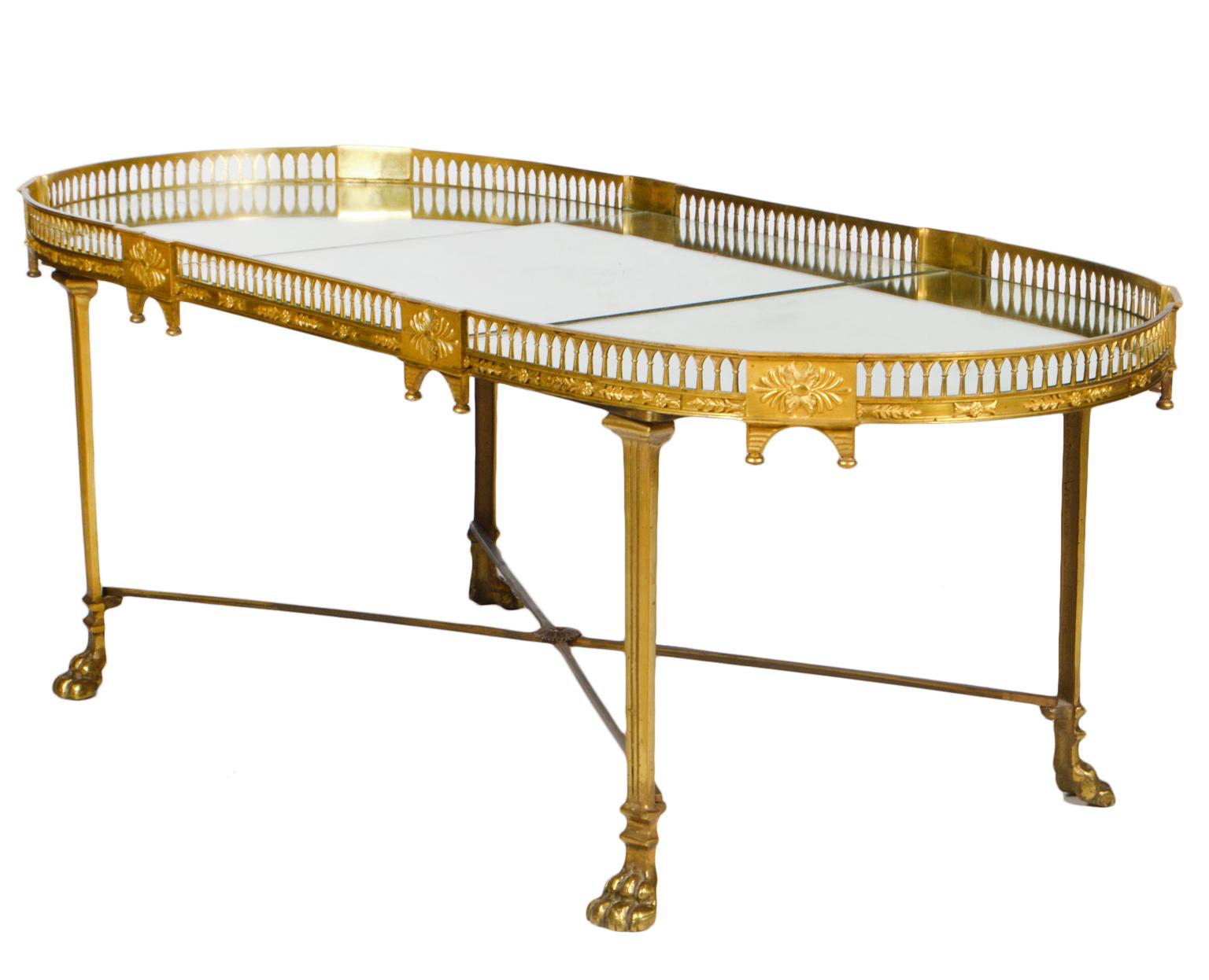 19th Century French Empire Gilt Bronze Three Part Mirrored Plateau Sofa Table 2