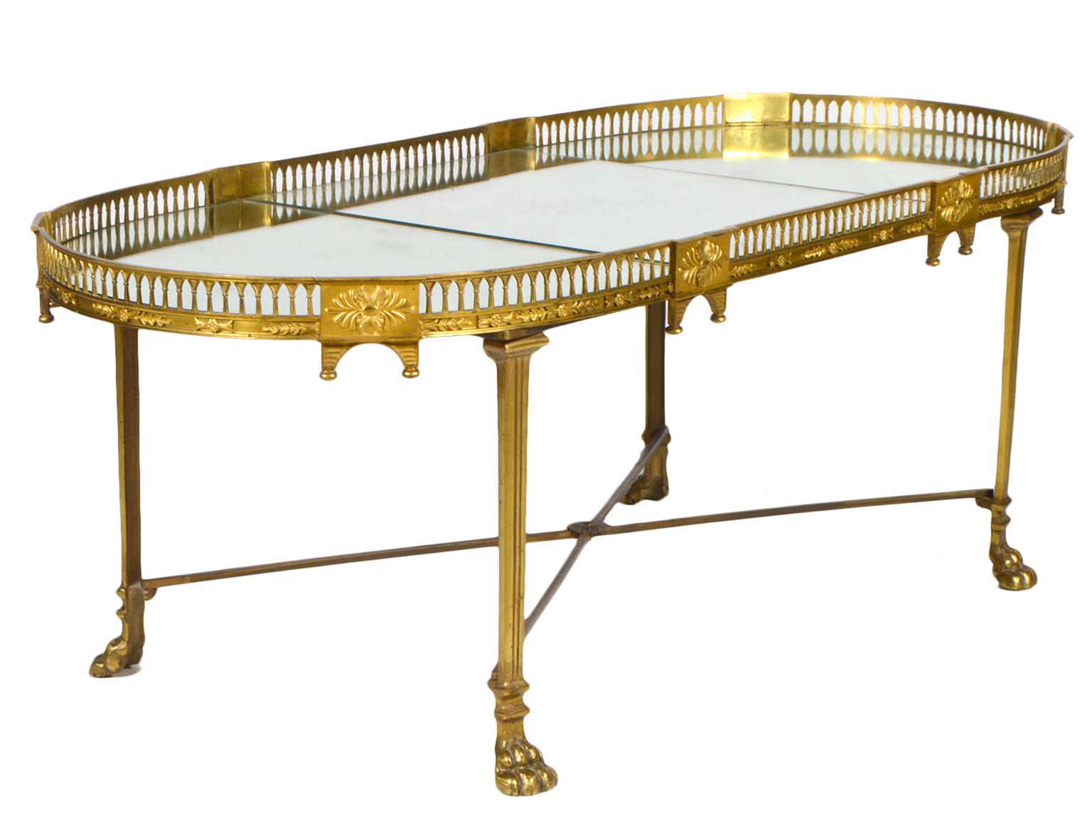 19th Century French Empire Gilt Bronze Three Part Mirrored Plateau Sofa Table 3
