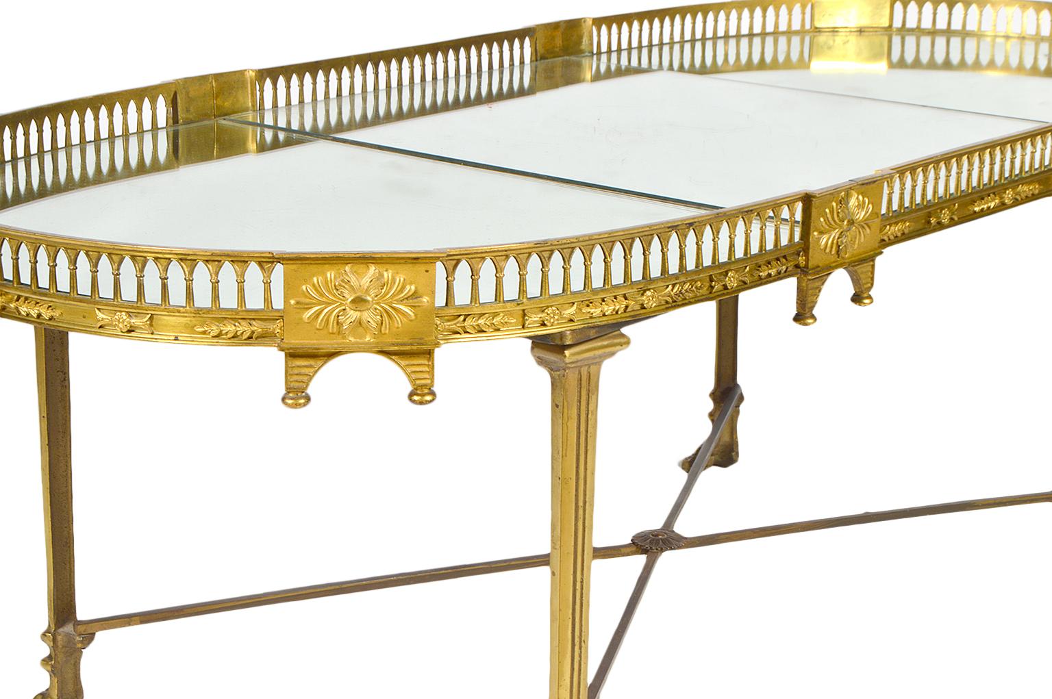 19th Century French Empire Gilt Bronze Three Part Mirrored Plateau Sofa Table 4
