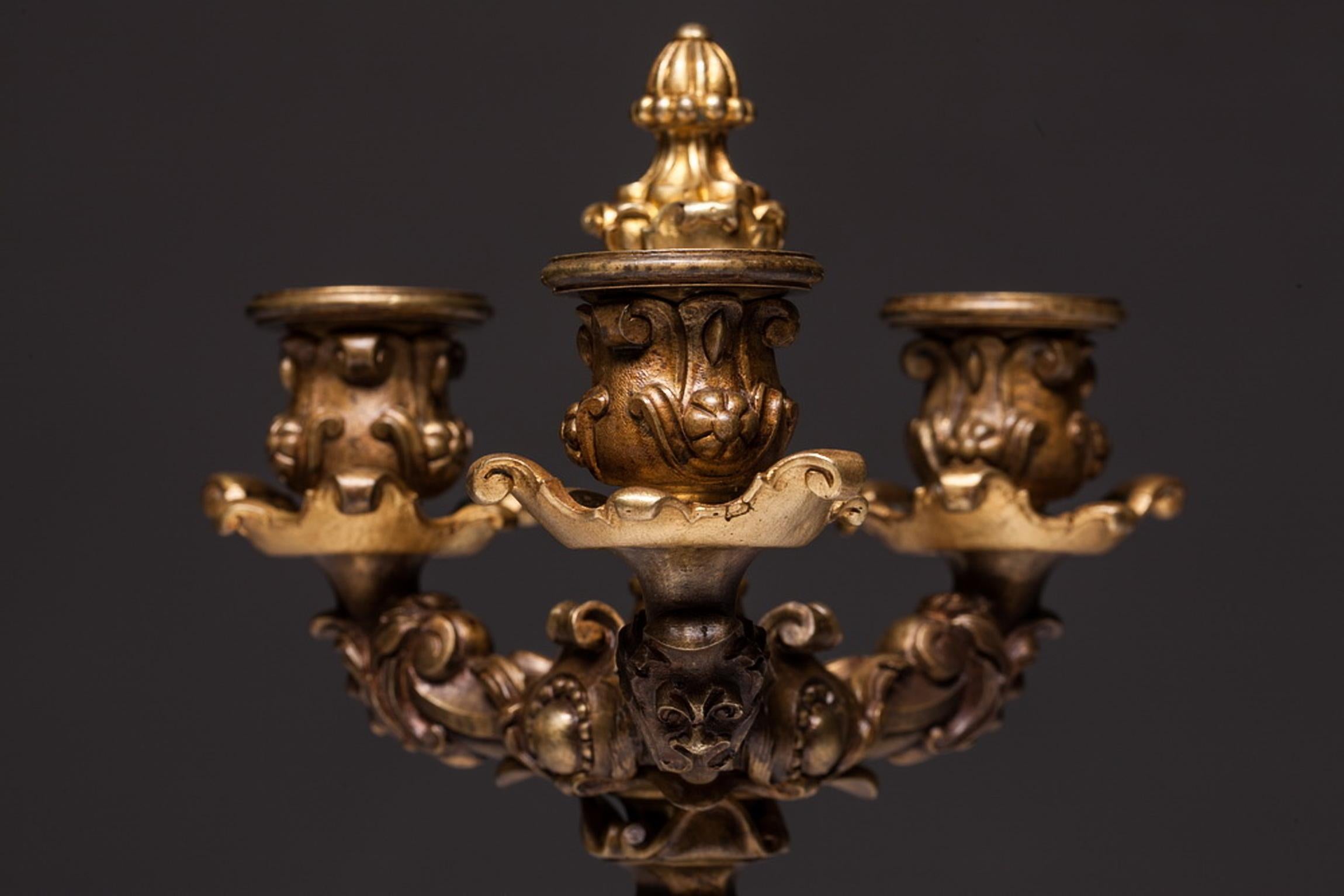 19th Century French Empire Gilt Doré Bronze Empire Candelabras a Pair For Sale 2