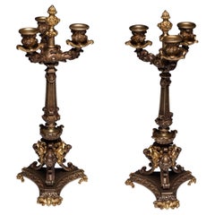 19th Century French Empire Gilt Doré Bronze Empire Candelabras a Pair