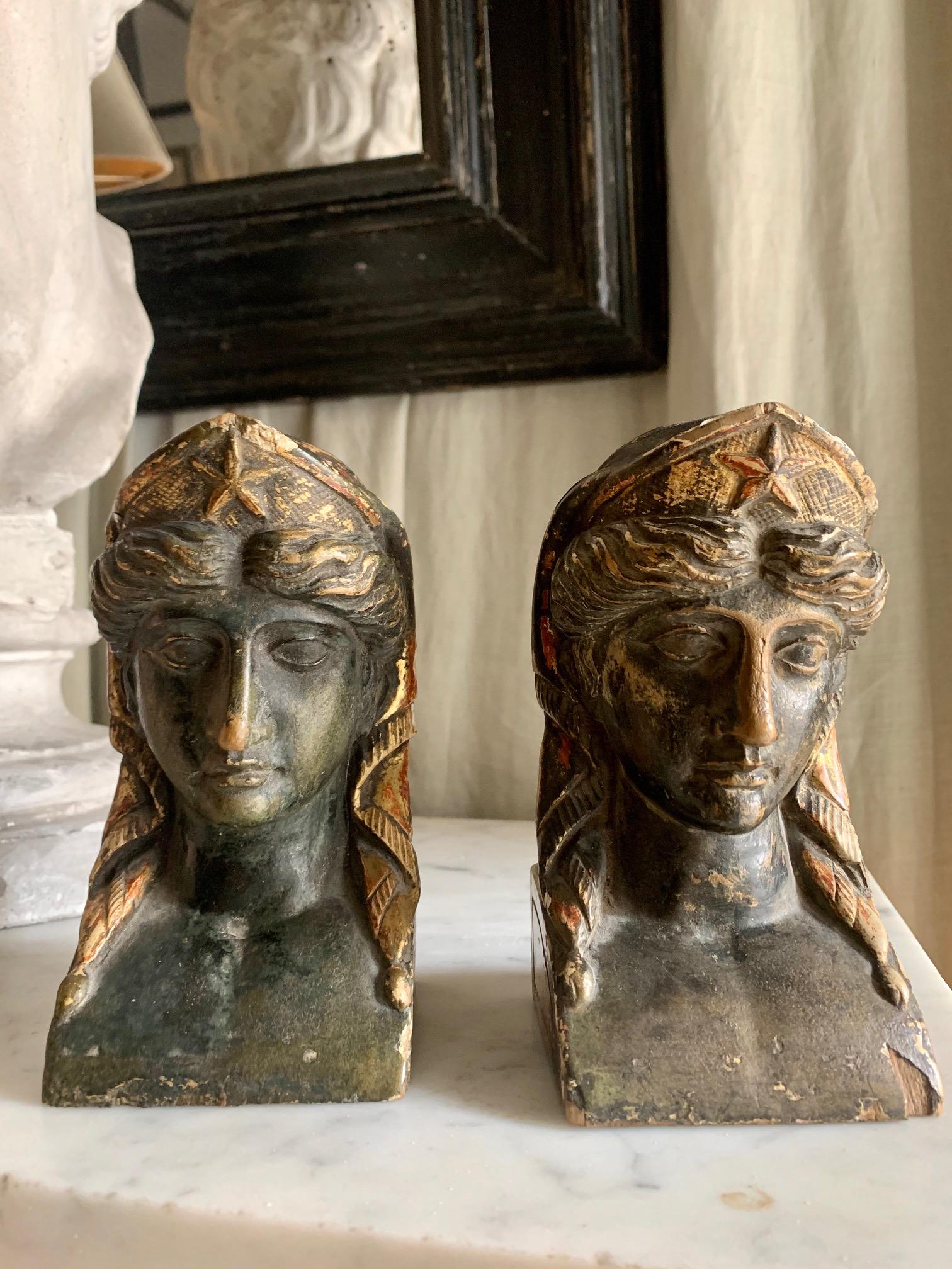 Giltwood 19th Century French Empire Gitwood Heads Sphinxes