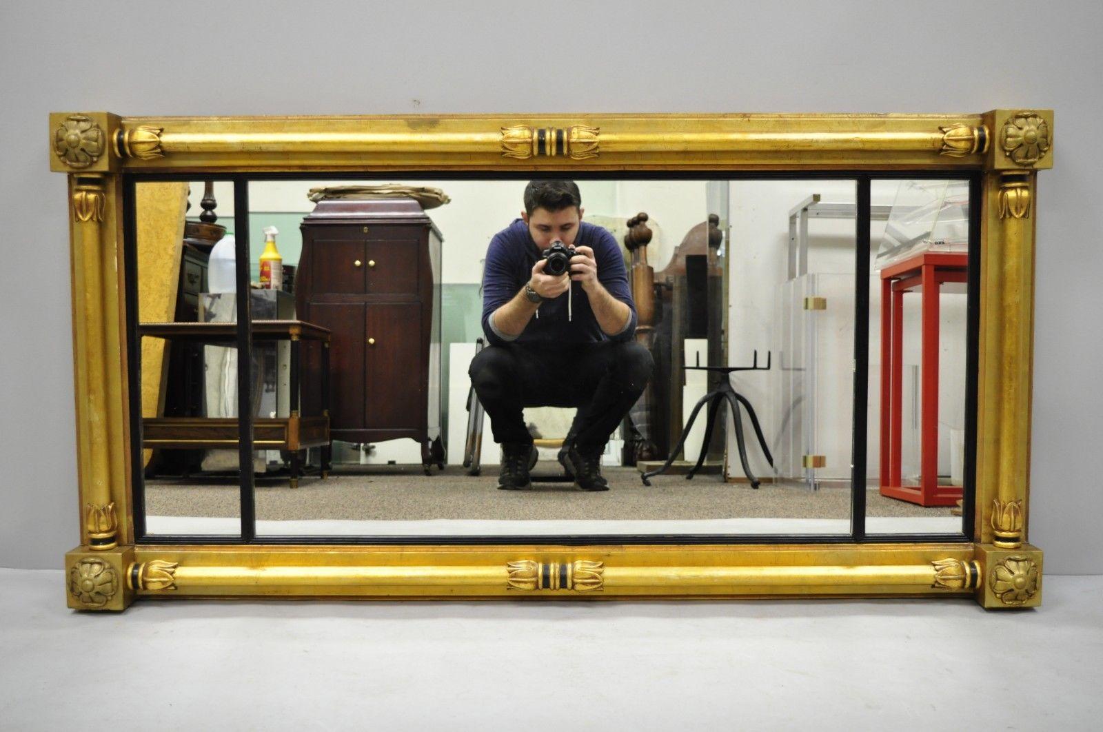 19th Century French Empire Gold Gilt Overmantle Antique Triptych Triple Mirror 8