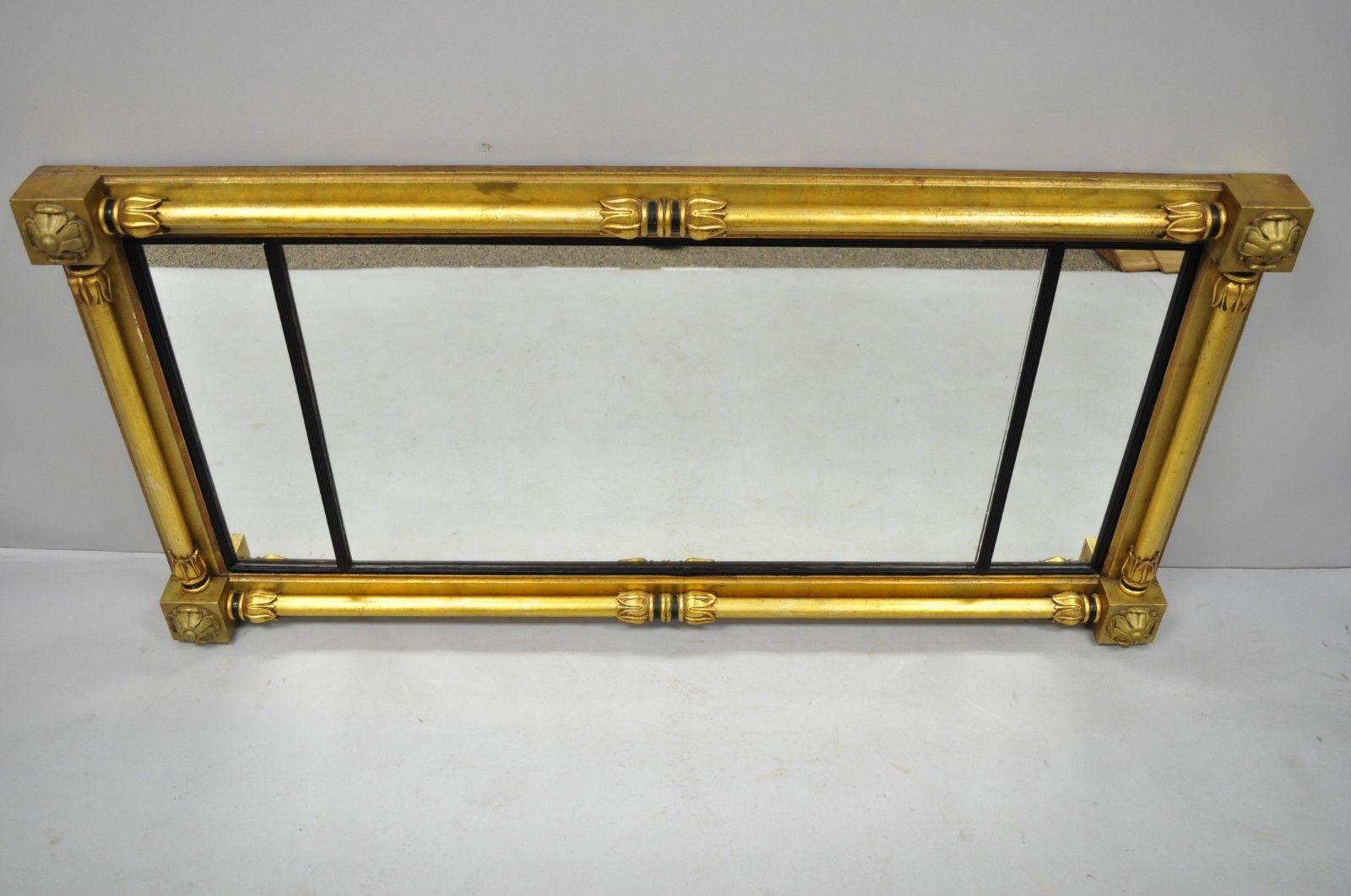 19th Century French Empire Gold Gilt Overmantle Antique Triptych Triple Mirror In Good Condition In Philadelphia, PA