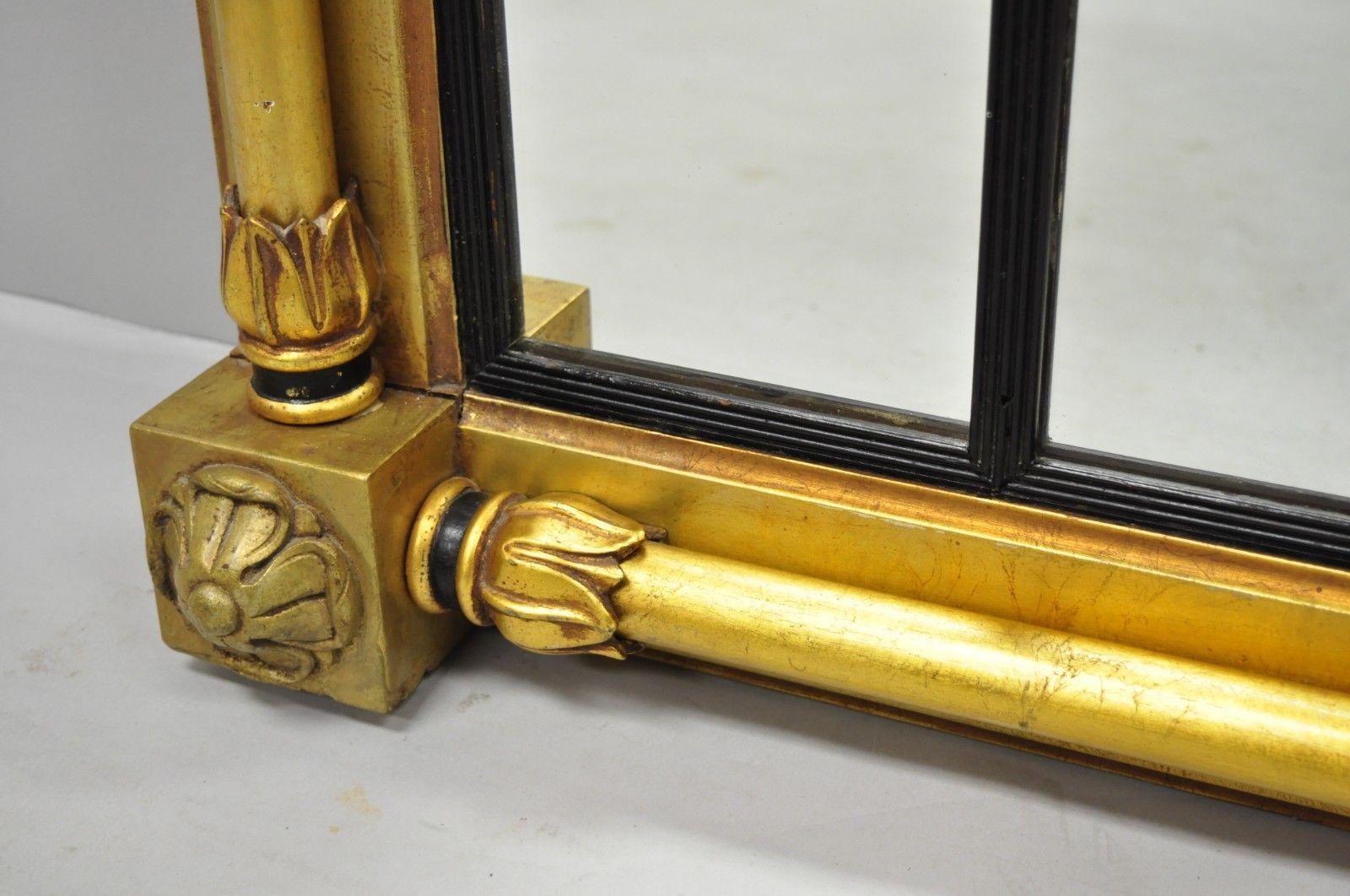 19th Century French Empire Gold Gilt Overmantle Antique Triptych Triple Mirror 3