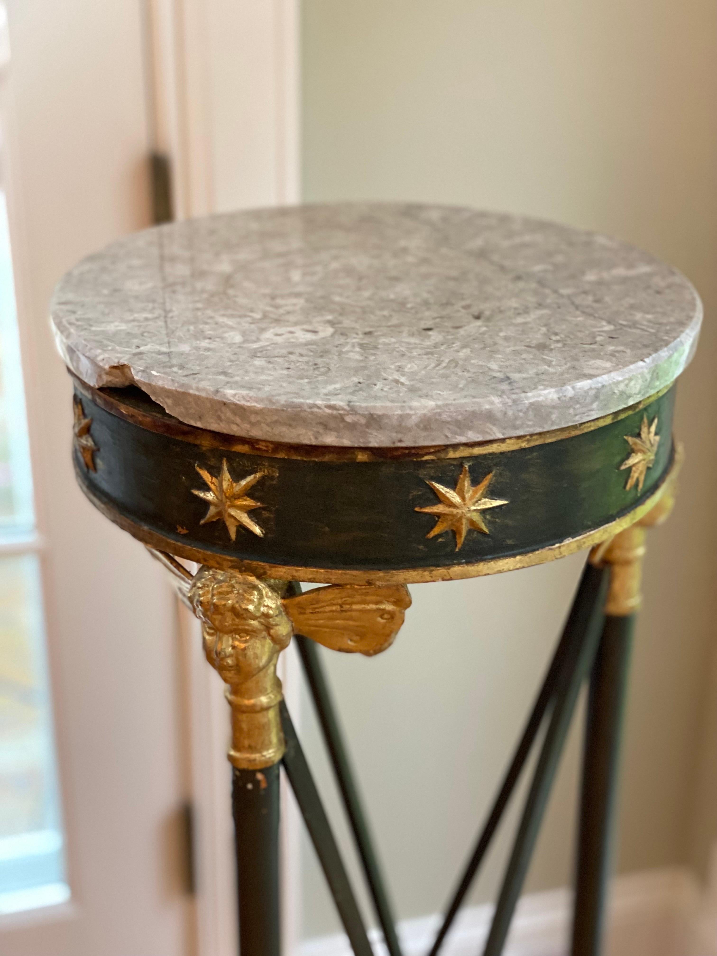 19th Century French Empire Green Painted & Giltwood Pedestal In Fair Condition In Southampton, NY