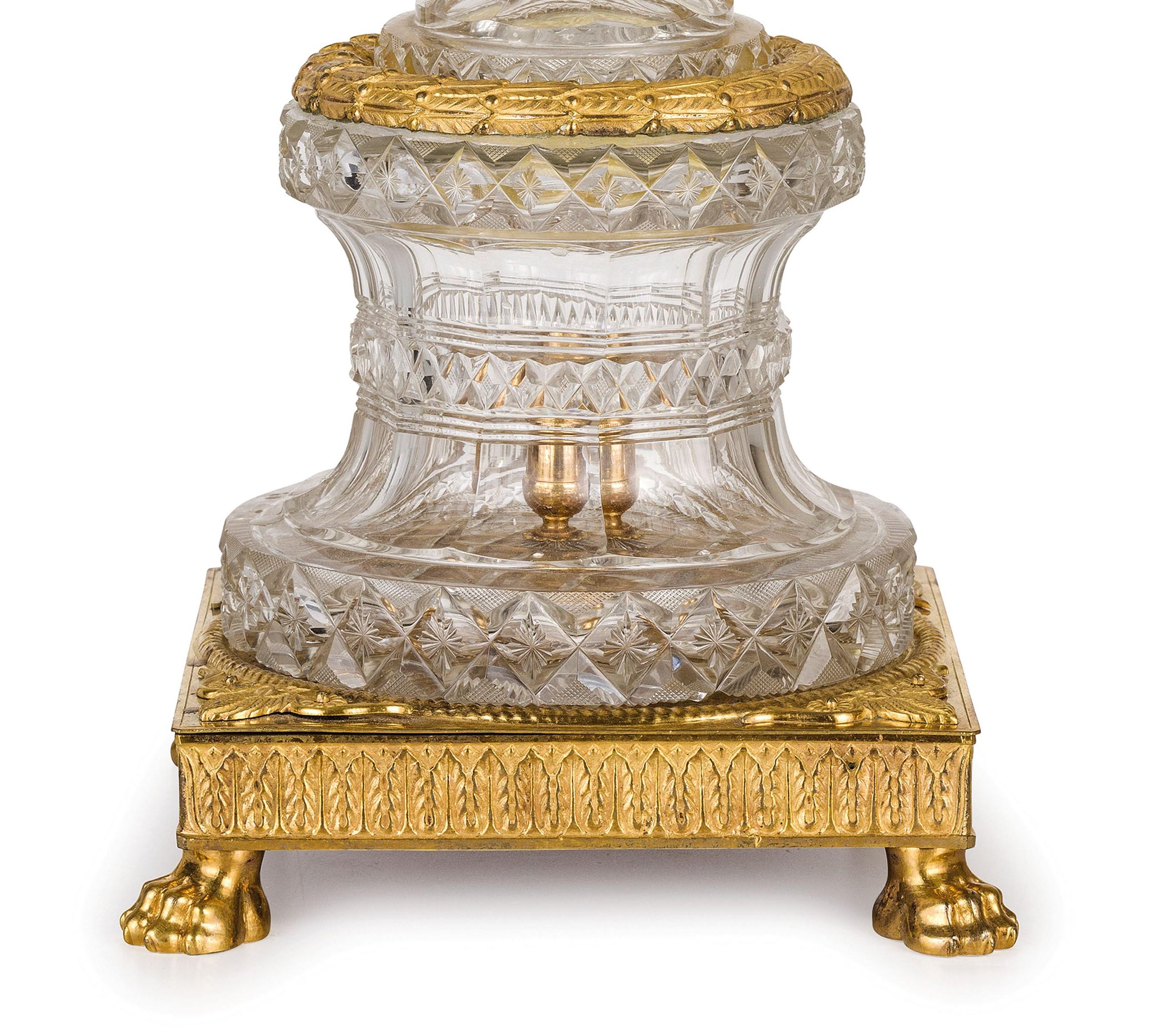 19th Century, French Empire Ground Crystal and Gilt Bronze Vase Centrepiece For Sale 1