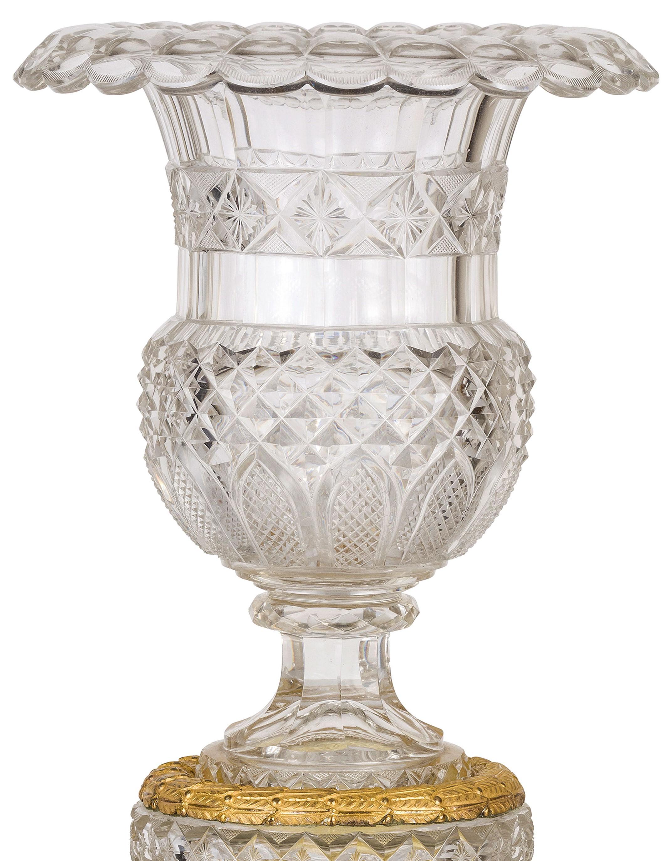 19th Century, French Empire Ground Crystal and Gilt Bronze Vase Centrepiece For Sale 2