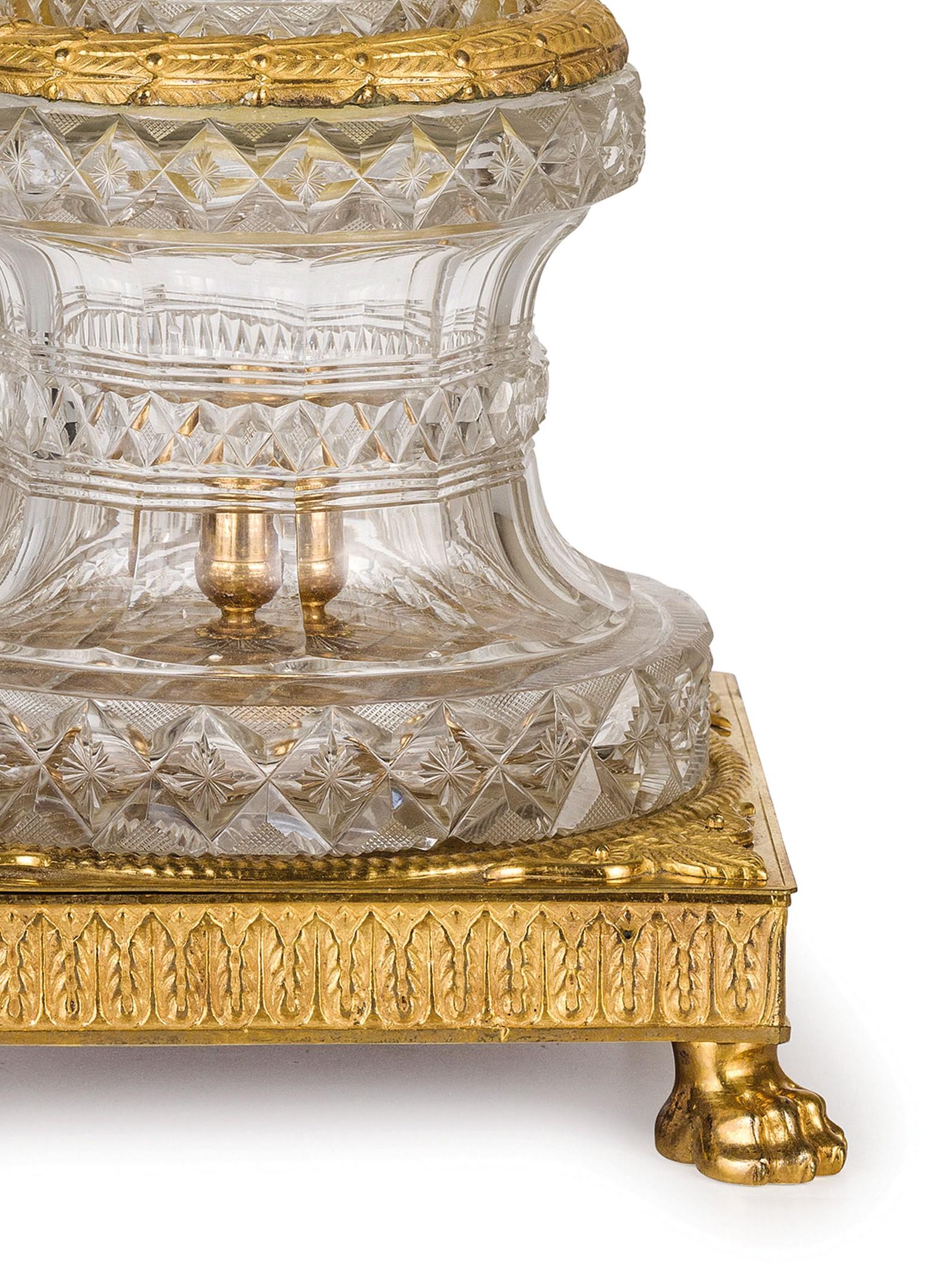 19th Century, French Empire Ground Crystal and Gilt Bronze Vase Centrepiece For Sale 3