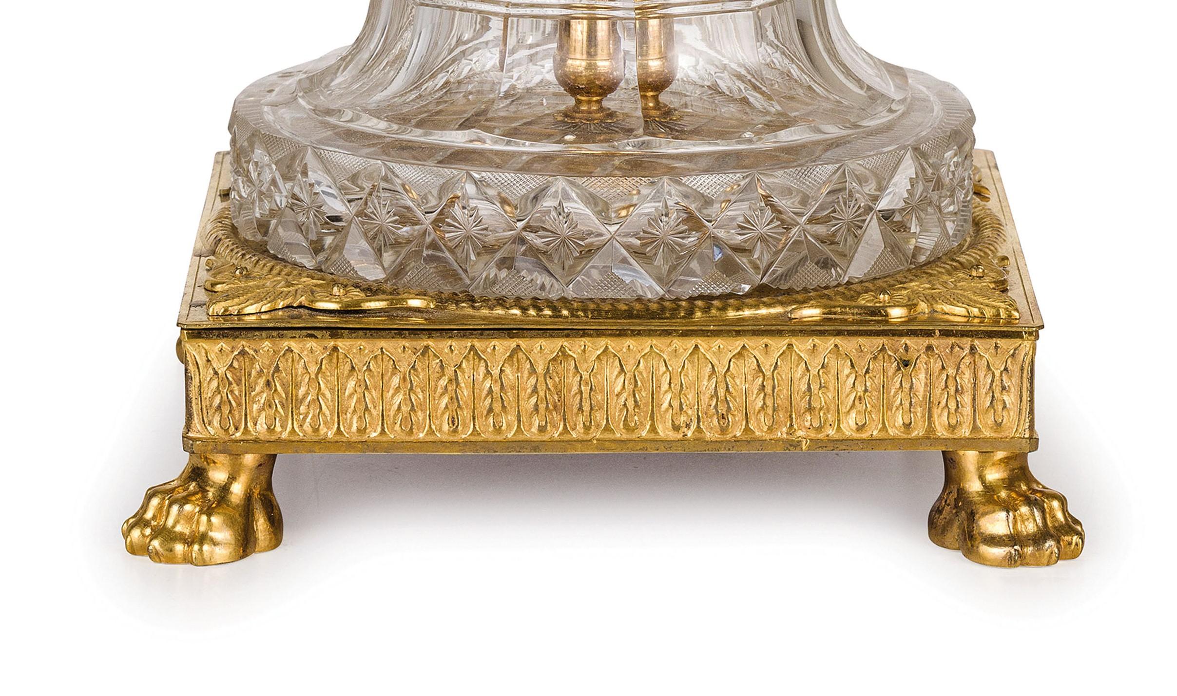 19th Century, French Empire Ground Crystal and Gilt Bronze Vase Centrepiece For Sale 4
