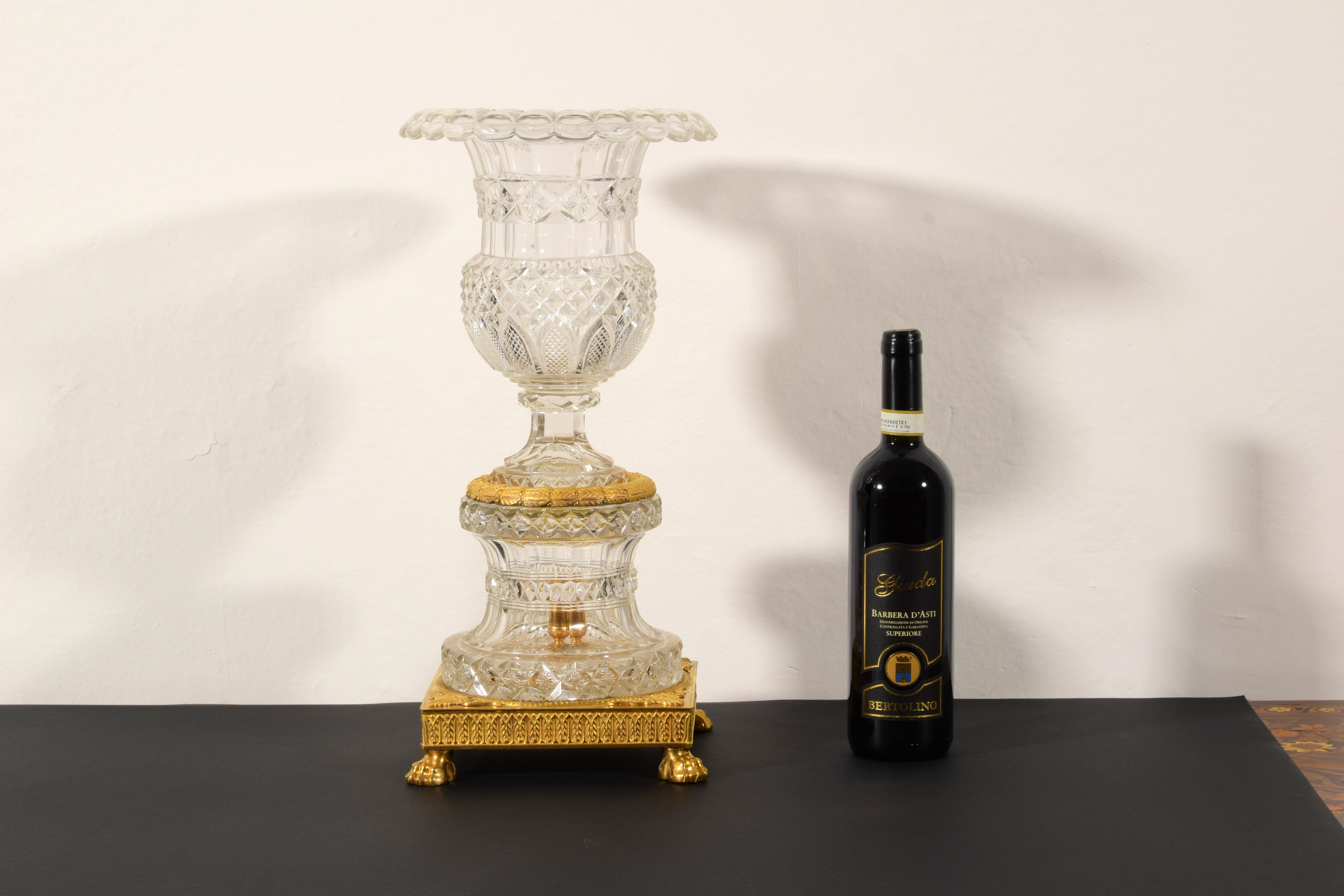 19th Century, French Empire Ground Crystal and Gilt Bronze Vase Centrepiece For Sale 5