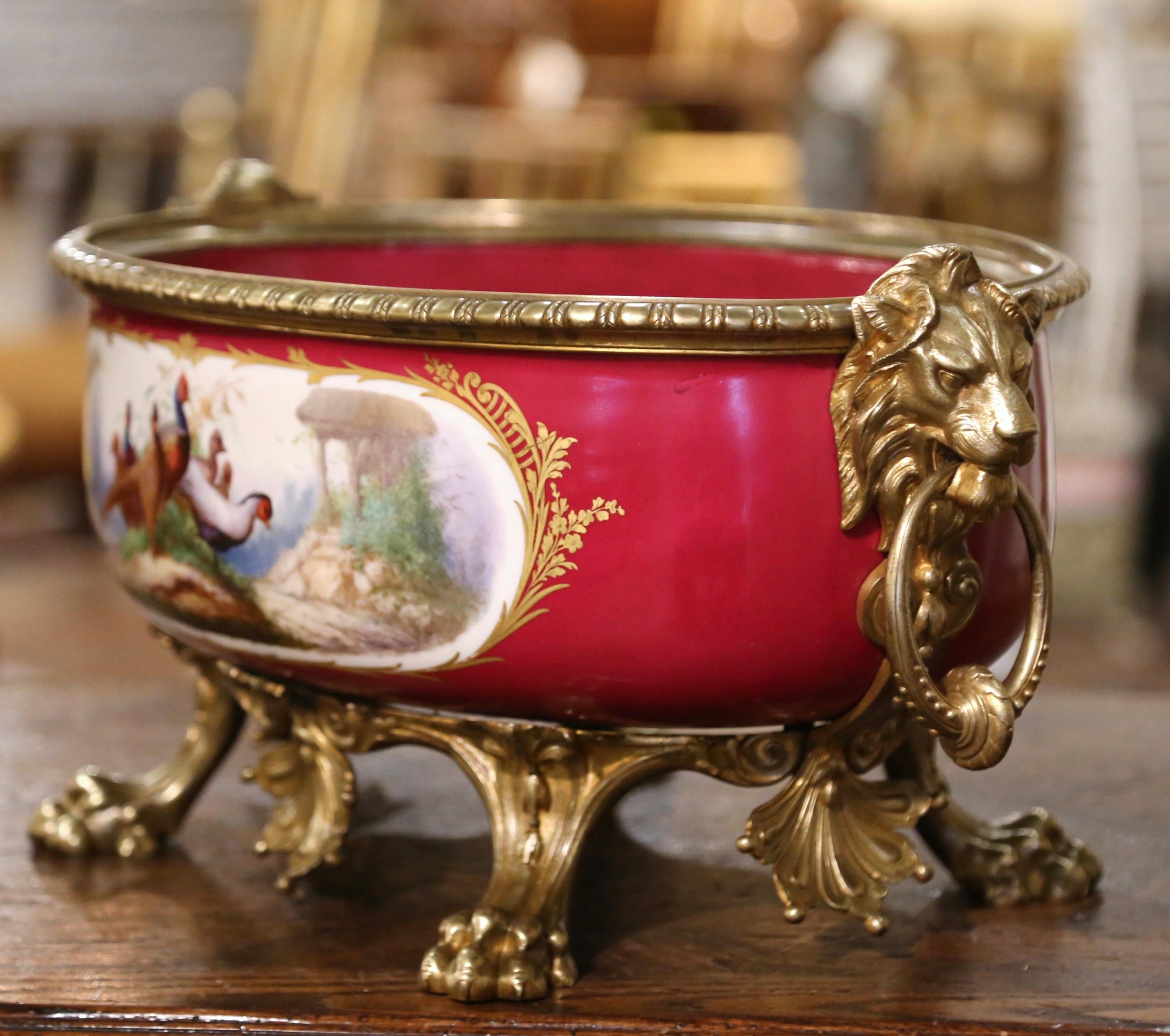 Français Jardinière ovale de style Empire français du 19ème siècle peinte à la main « Porcelaine de Paris » en vente