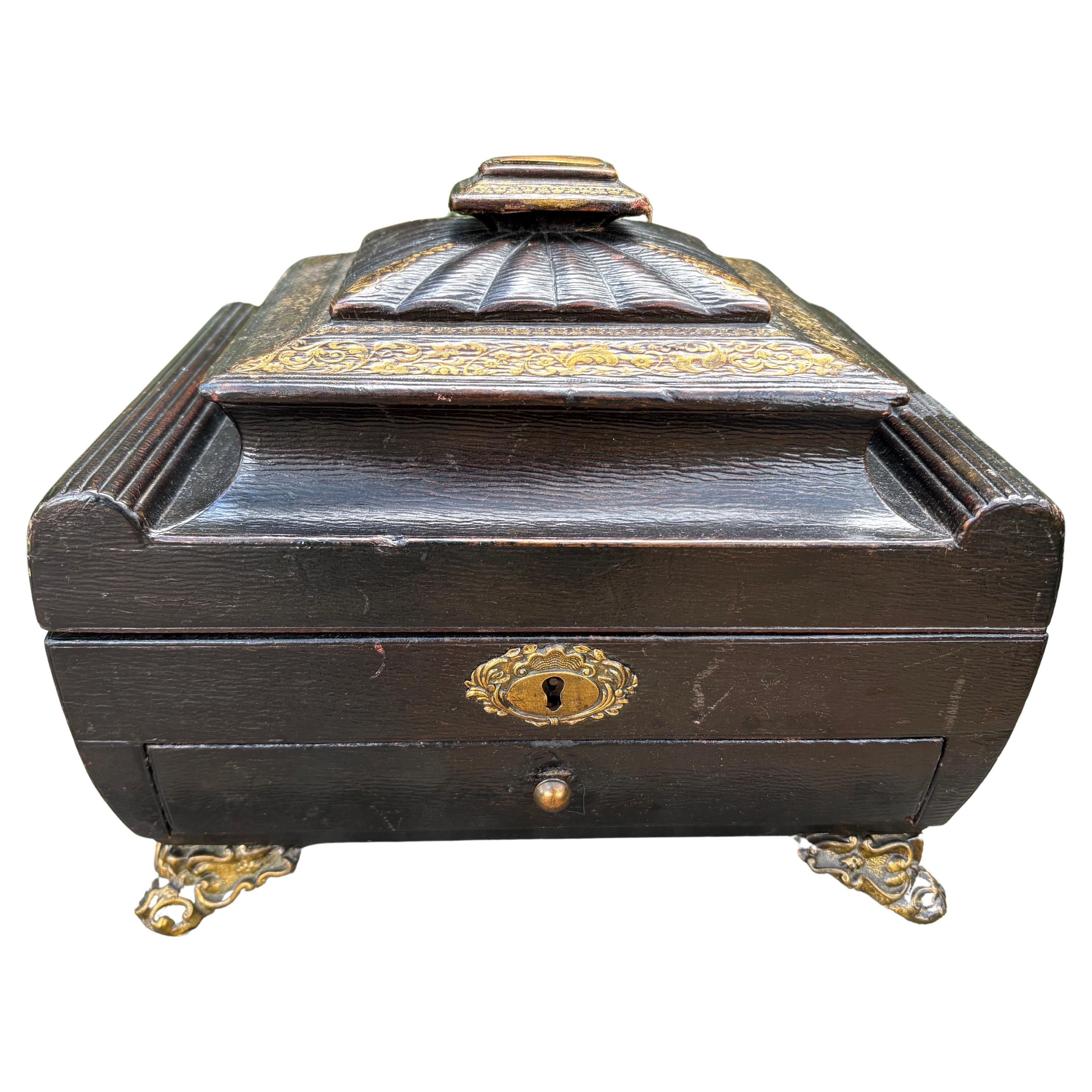 Scatola in pelle Impero francese del XIX secolo in vendita