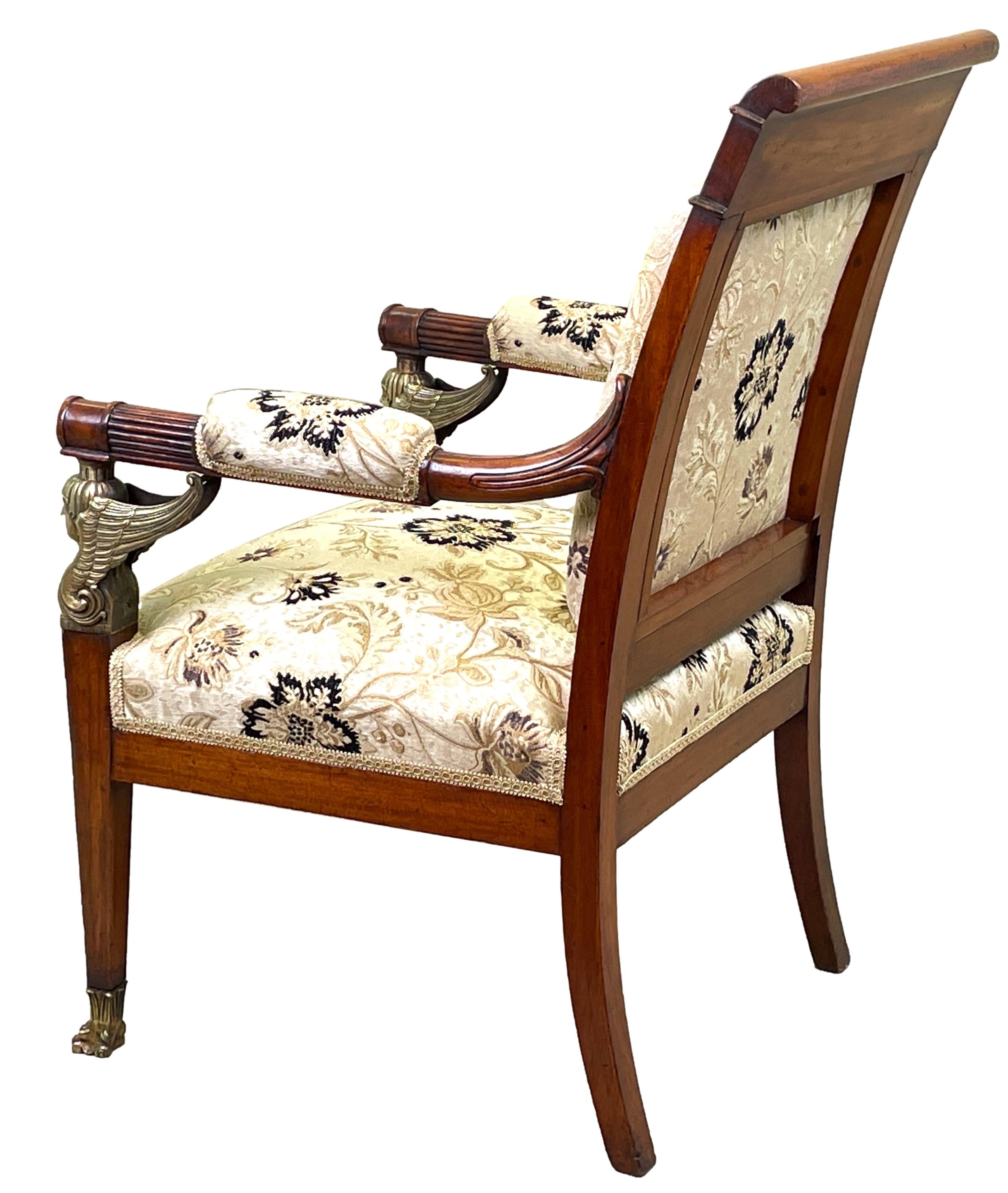 Mahogany 19th Century French Empire Library Armchair