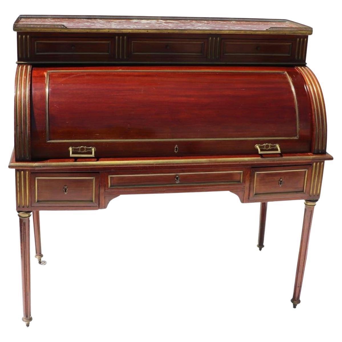 19th Century French Empire, Louis XVI Style Mahogany Cylinder Desk