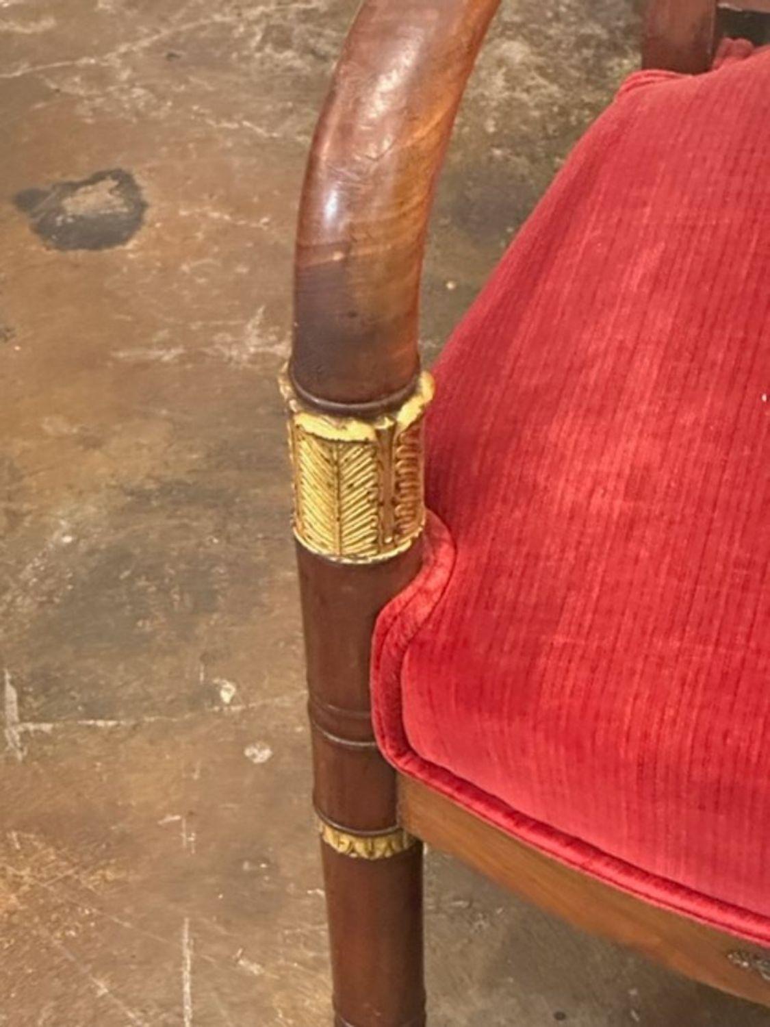 19th Century French Empire Mahogany and Gilt Armchair For Sale 1