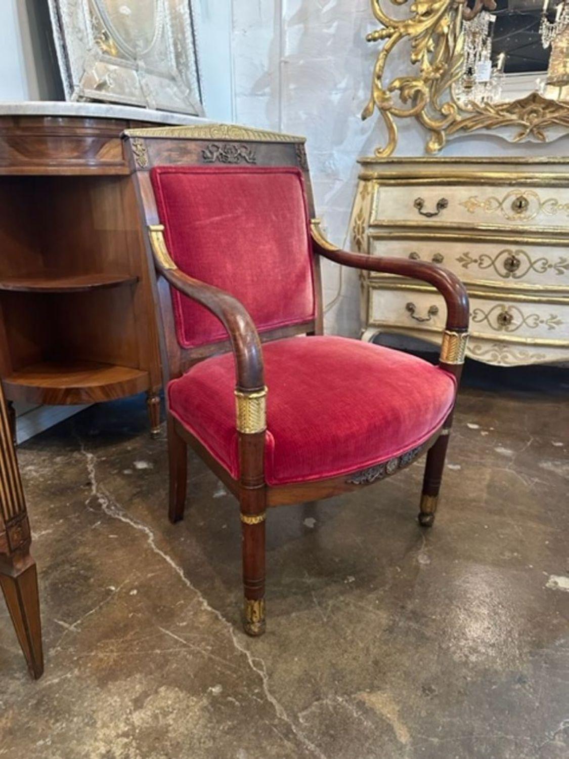 19th Century French Empire Mahogany and Gilt Armchair For Sale 3