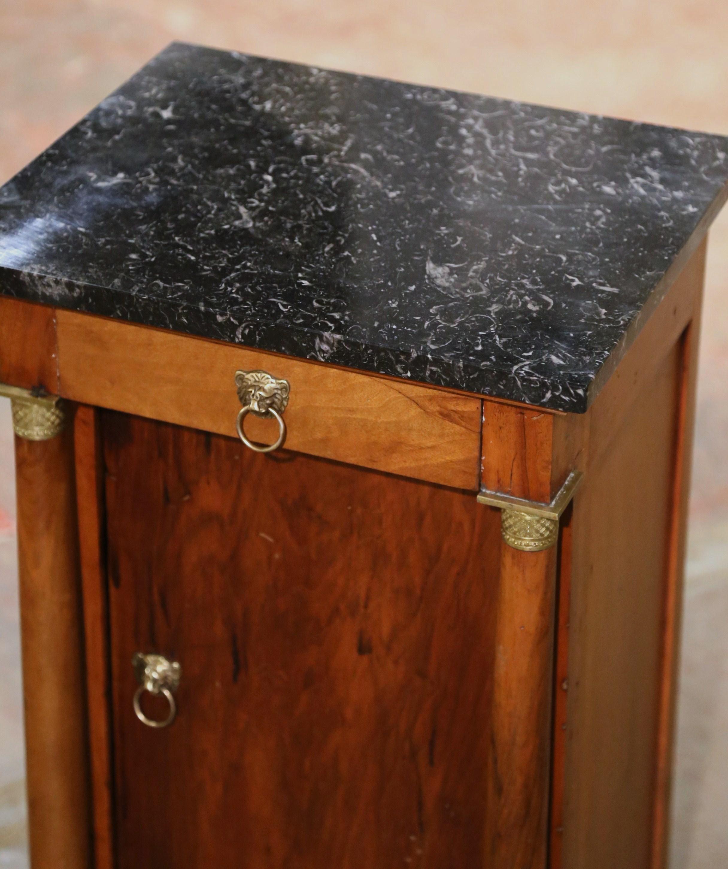 Hand-Crafted 19th Century French Empire Mahogany and Marble Nightstand Bedside Table